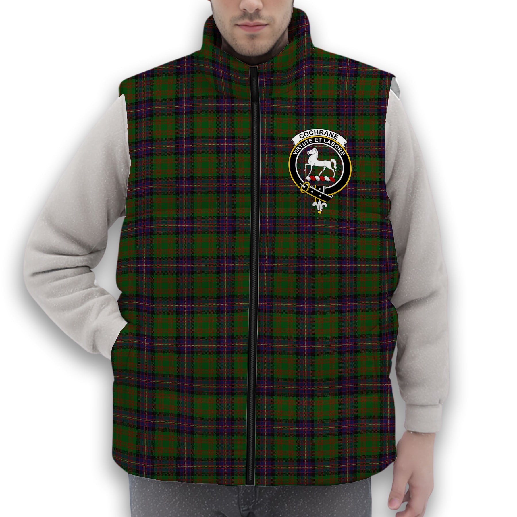 ScotsTee Shop Scottish Cochrane Crest Tartan Puffer Vest Winter White Duck Down Vest Sleeveless