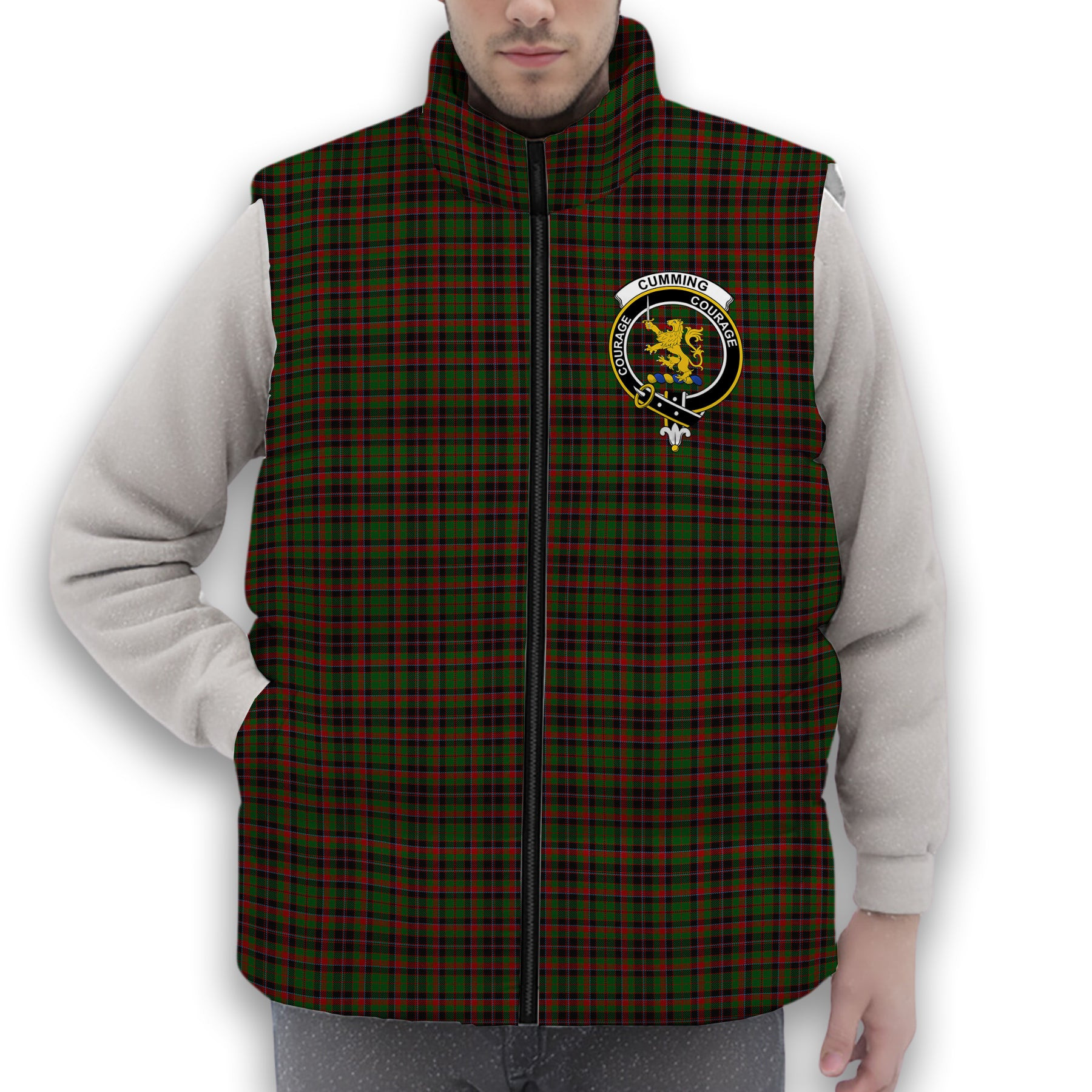 ScotsTee Shop Scottish Cumming Hunting Crest Tartan Puffer Vest Winter White Duck Down Vest Sleeveless