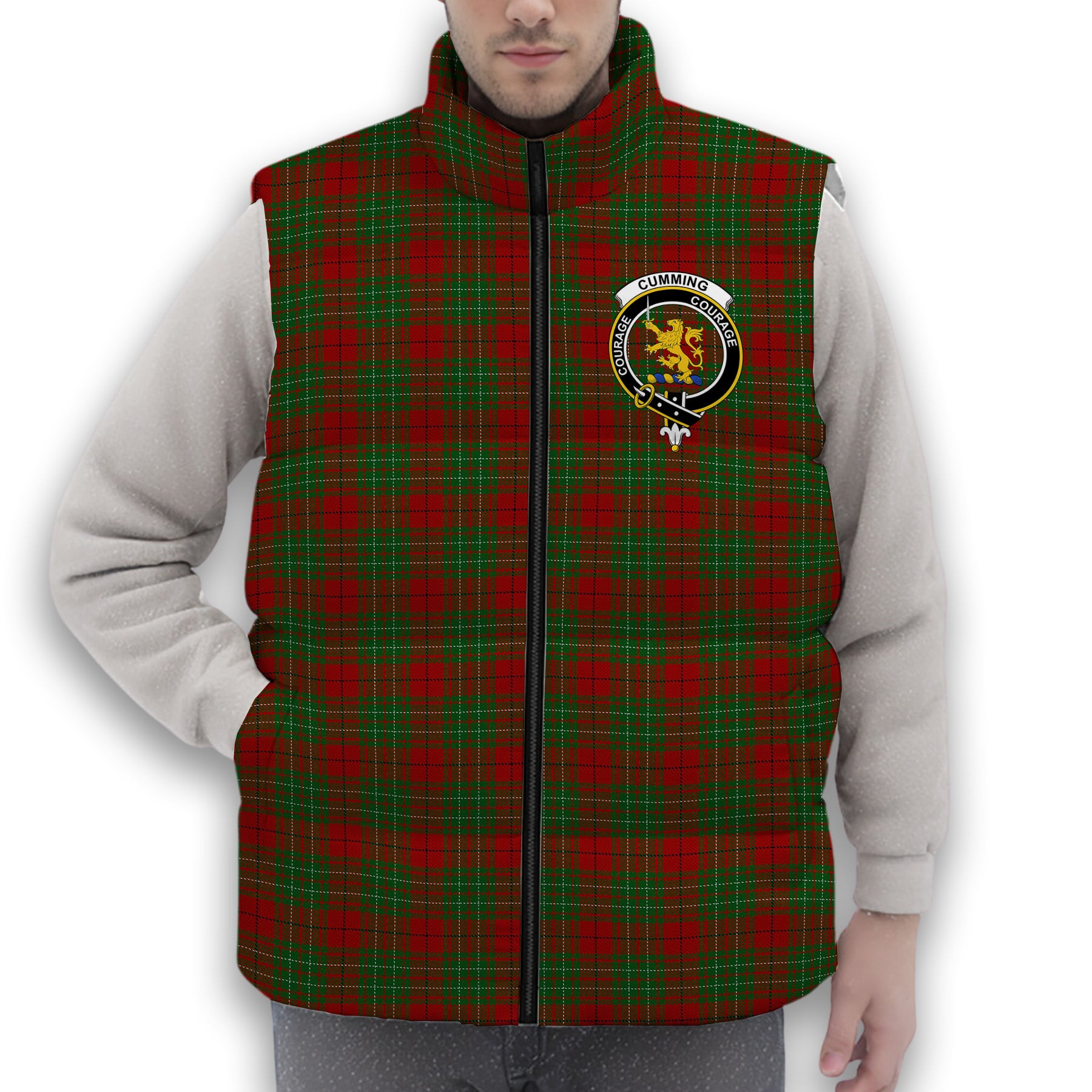 ScotsTee Shop Scottish Cumming 1850 2 Crest Tartan Puffer Vest Winter White Duck Down Vest Sleeveless