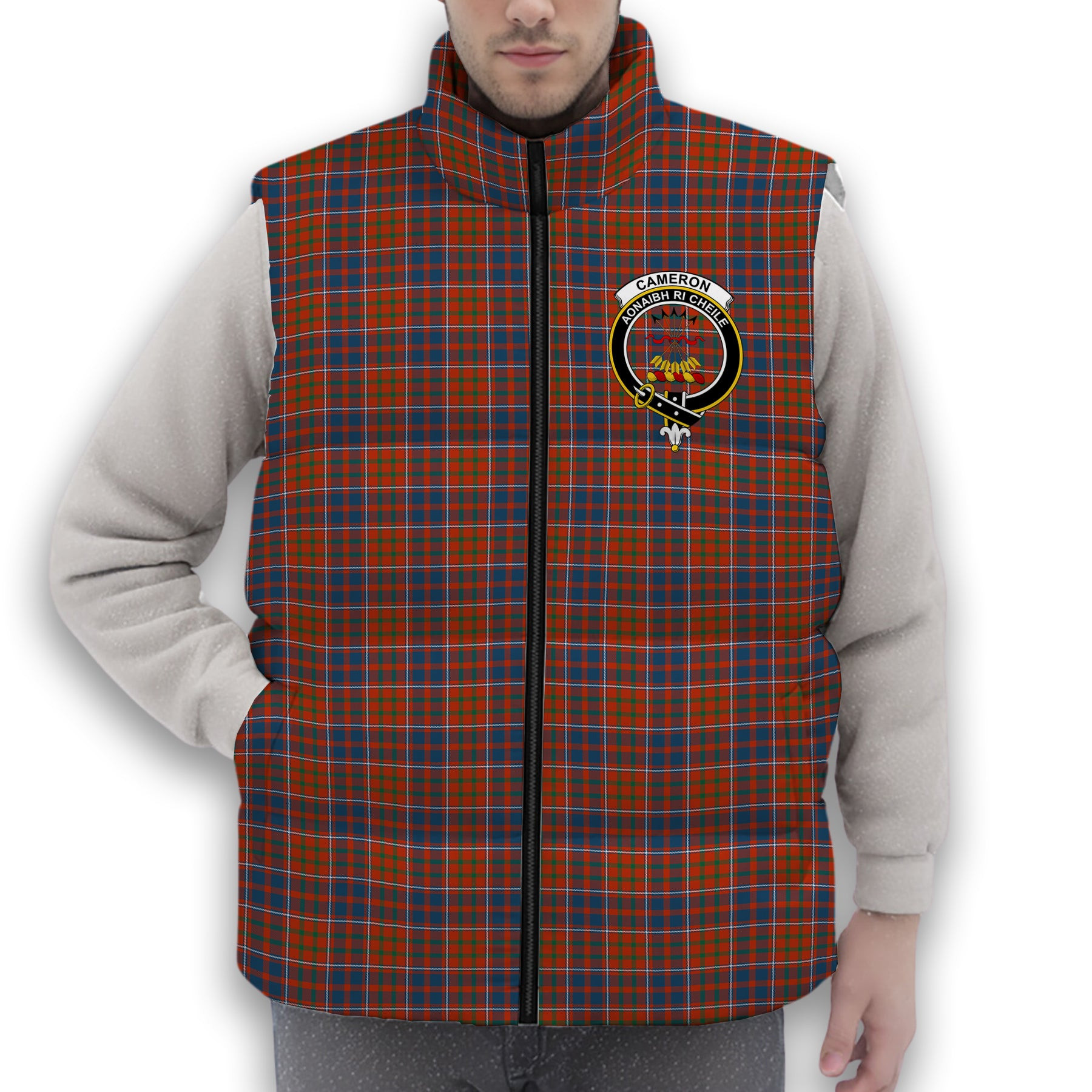 ScotsTee Shop Scottish Cameron of Lochiel Ancient Crest Tartan Puffer Vest Winter White Duck Down Vest Sleeveless