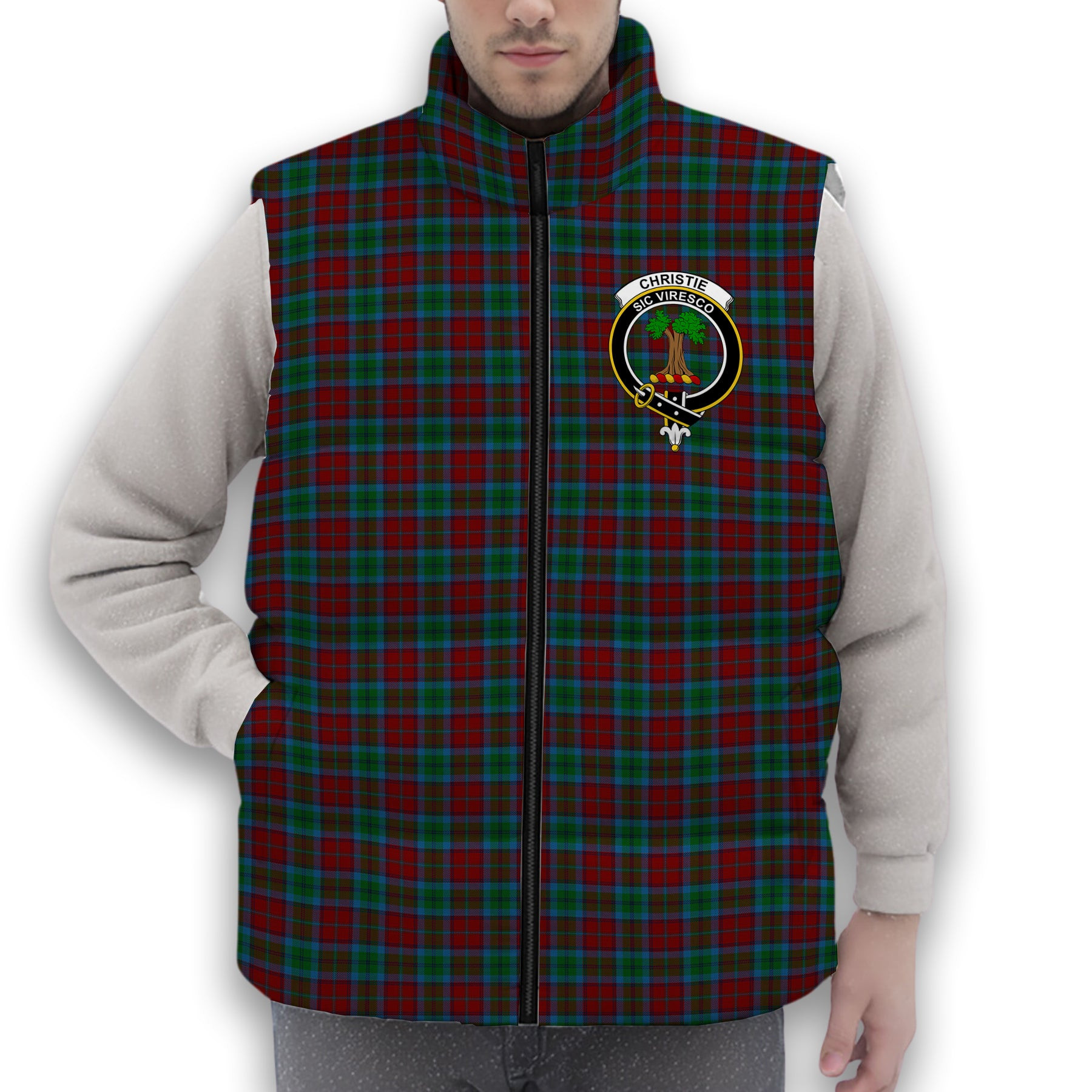 ScotsTee Shop Scottish Christie, Keith & Family Crest Tartan Puffer Vest Winter White Duck Down Vest Sleeveless
