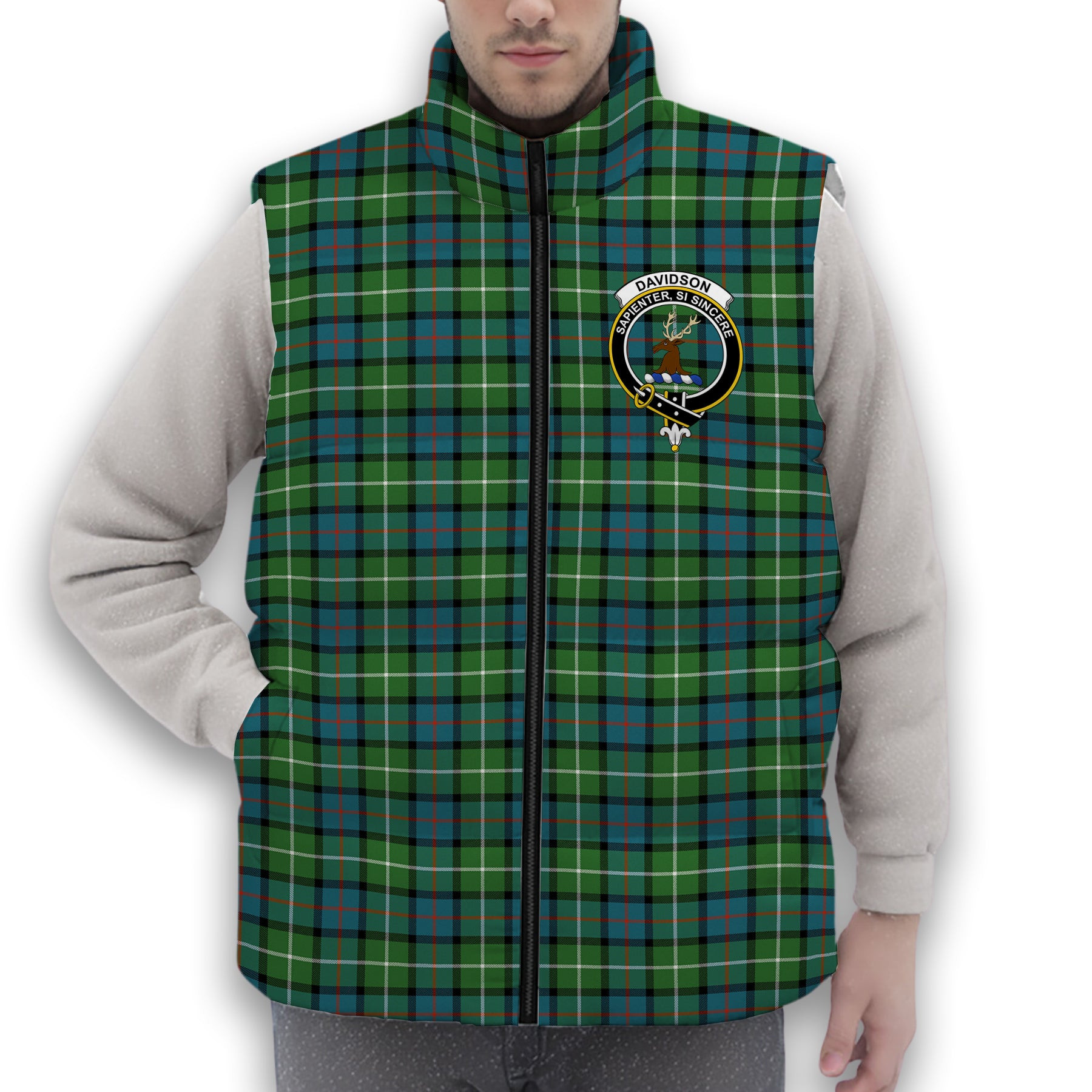 ScotsTee Shop Scottish Davidson of Tulloch Ancient Crest Tartan Puffer Vest Winter White Duck Down Vest Sleeveless