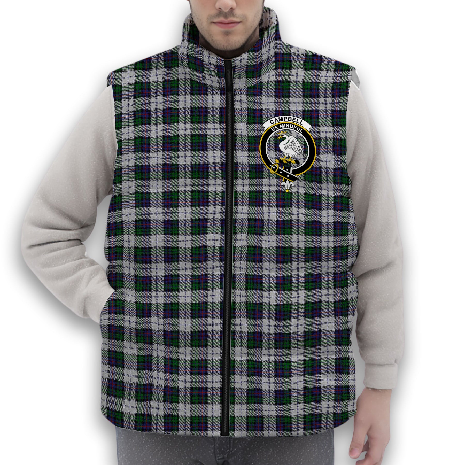 ScotsTee Shop Scottish Campbell of Cawdor Dress Crest Tartan Puffer Vest Winter White Duck Down Vest Sleeveless