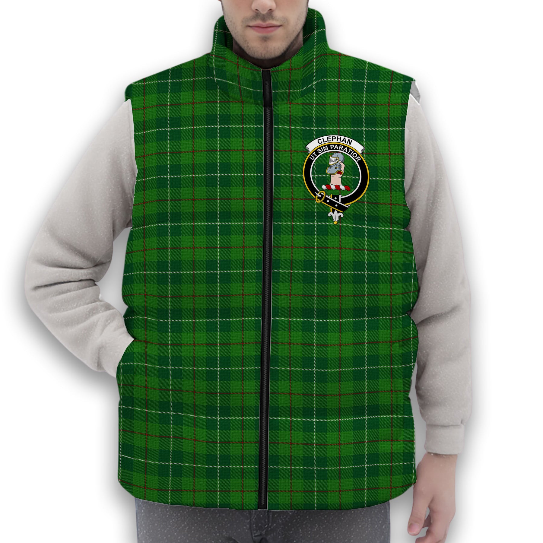 ScotsTee Shop Scottish Clephane Crest Tartan Puffer Vest Winter White Duck Down Vest Sleeveless