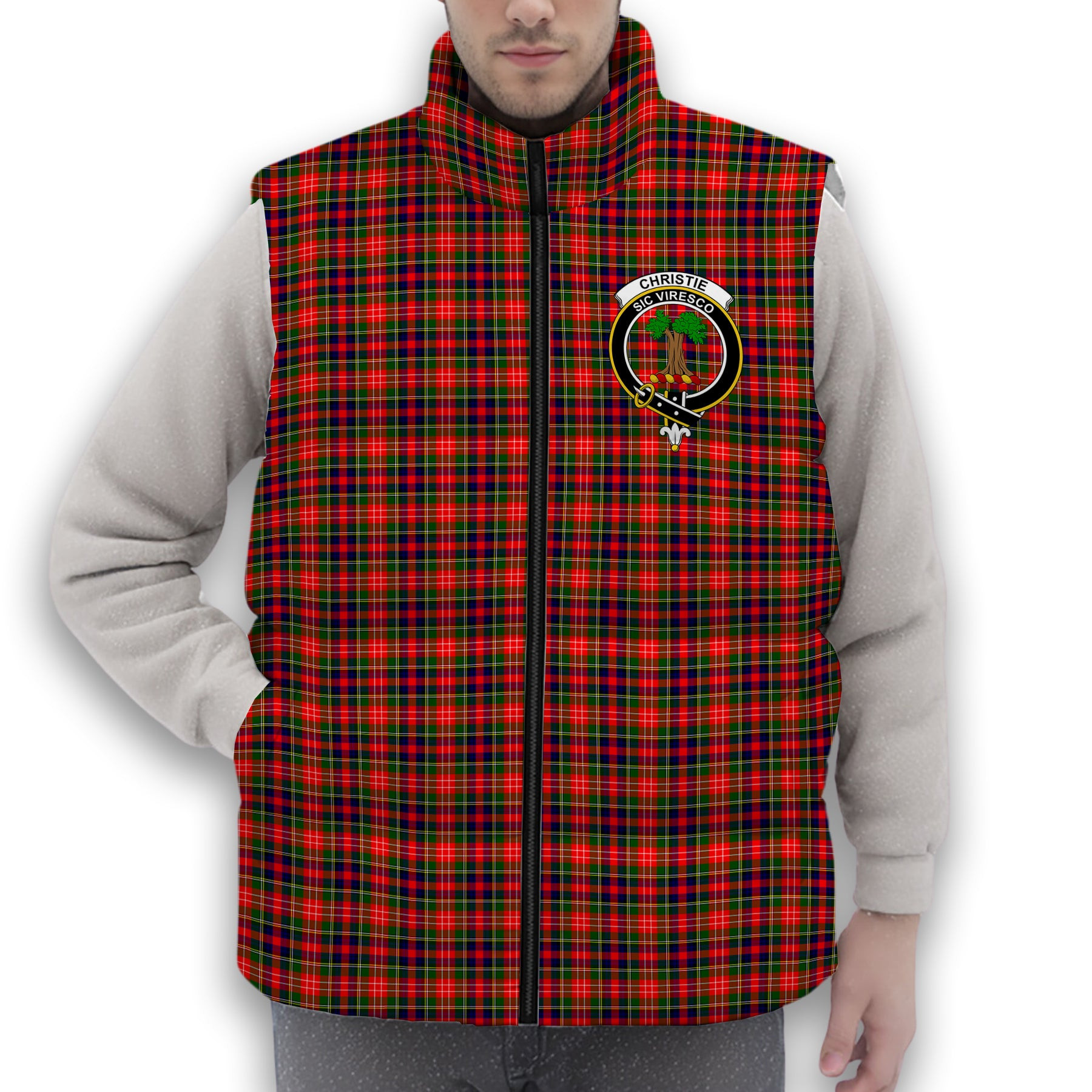 ScotsTee Shop Scottish Christie SC Crest Tartan Puffer Vest Winter White Duck Down Vest Sleeveless