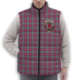 ScotsTee Shop Scottish Crawford Ancient Crest Tartan Puffer Vest Winter White Duck Down Vest Sleeveless