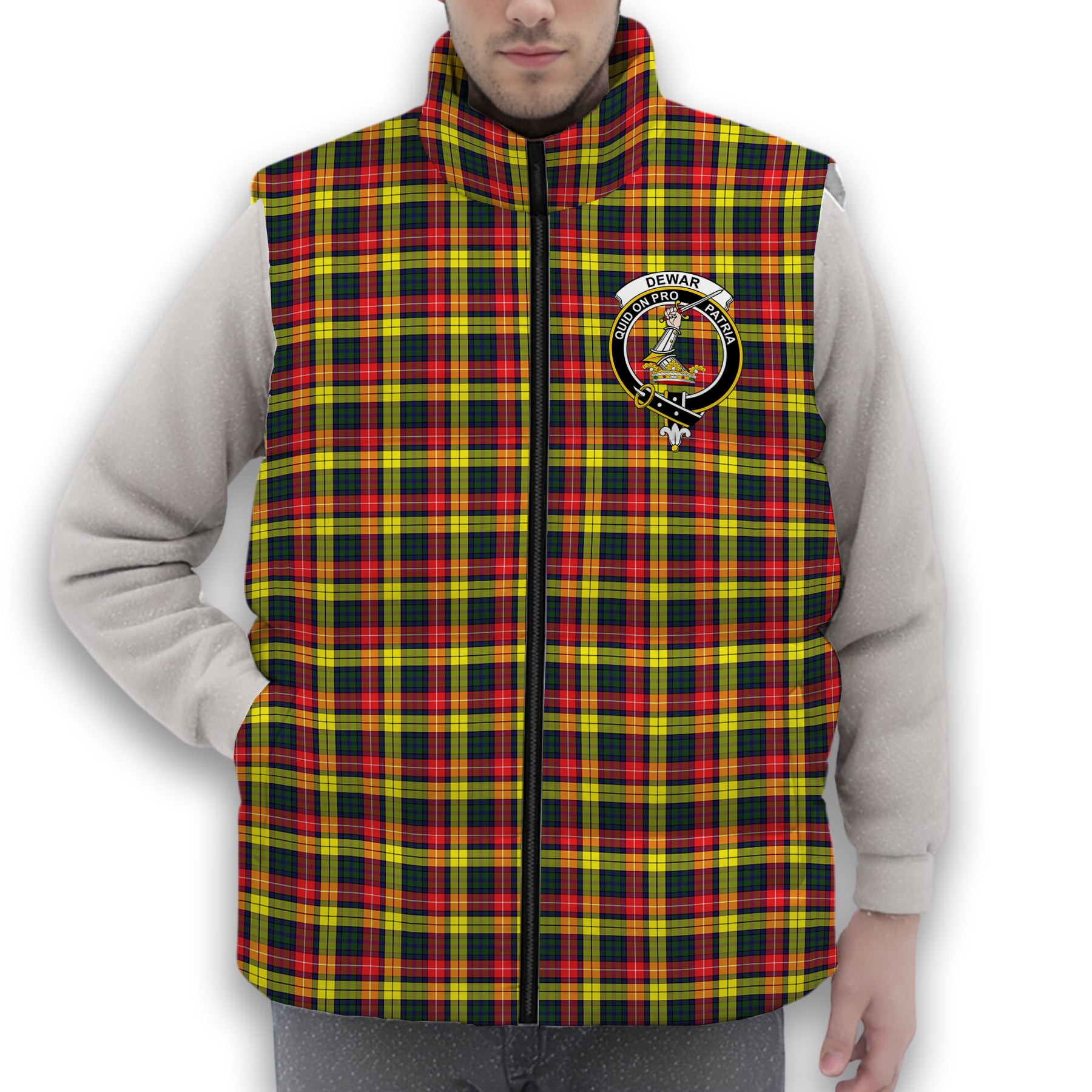 ScotsTee Shop Scottish Dewar Crest Tartan Puffer Vest Winter White Duck Down Vest Sleeveless