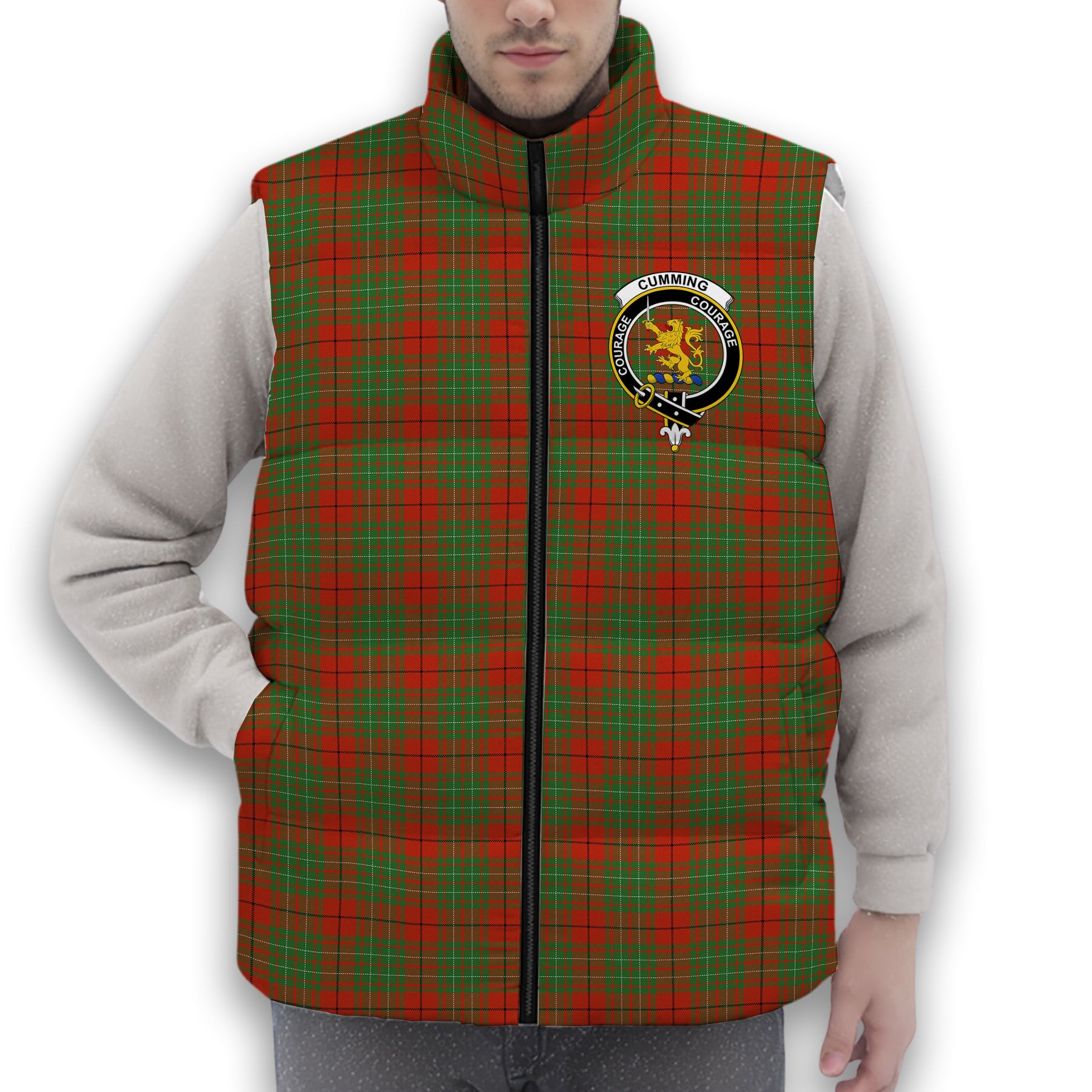 ScotsTee Shop Scottish Cumming Ancient Crest Tartan Puffer Vest Winter White Duck Down Vest Sleeveless