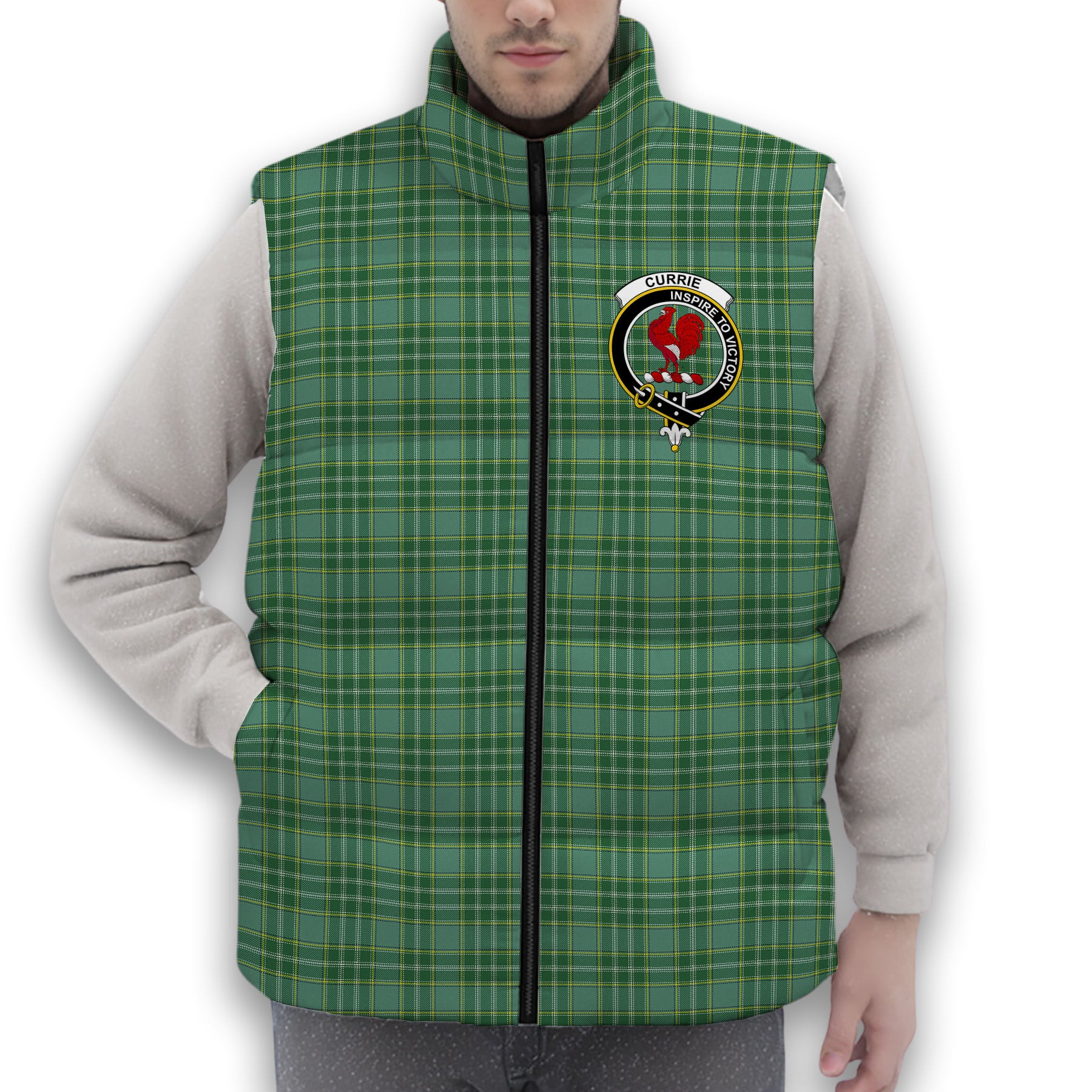 ScotsTee Shop Scottish Currie Modern Crest Tartan Puffer Vest Winter White Duck Down Vest Sleeveless
