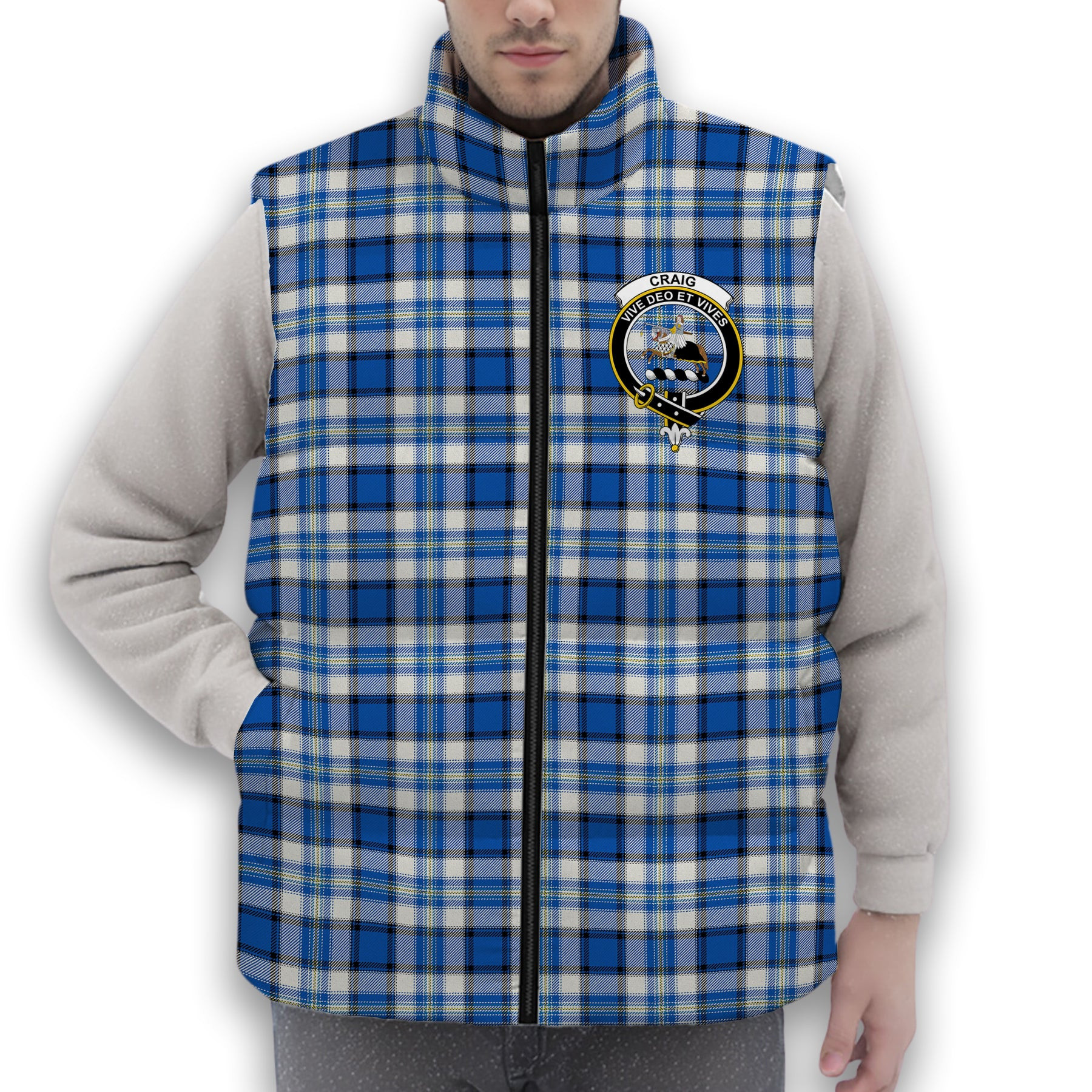 ScotsTee Shop Scottish Craig Paisley Modern Crest Tartan Puffer Vest Winter White Duck Down Vest Sleeveless
