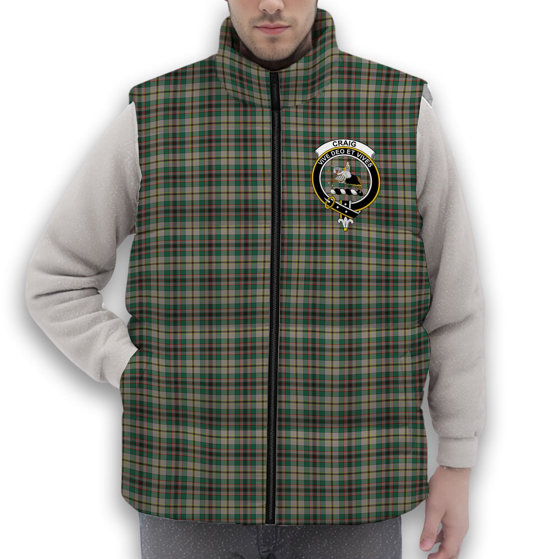 ScotsTee Shop Scottish Craig Ancient Crest Tartan Puffer Vest Winter White Duck Down Vest Sleeveless