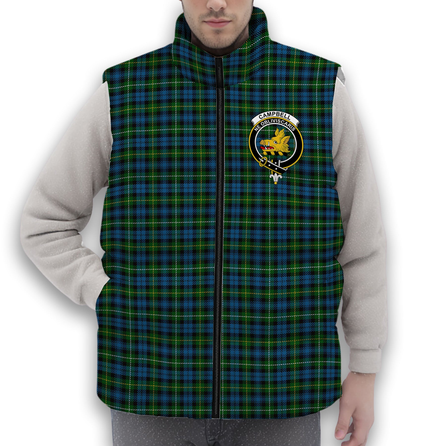 ScotsTee Shop Scottish Campbell of Argyll no guards Crest Tartan Puffer Vest Winter White Duck Down Vest Sleeveless