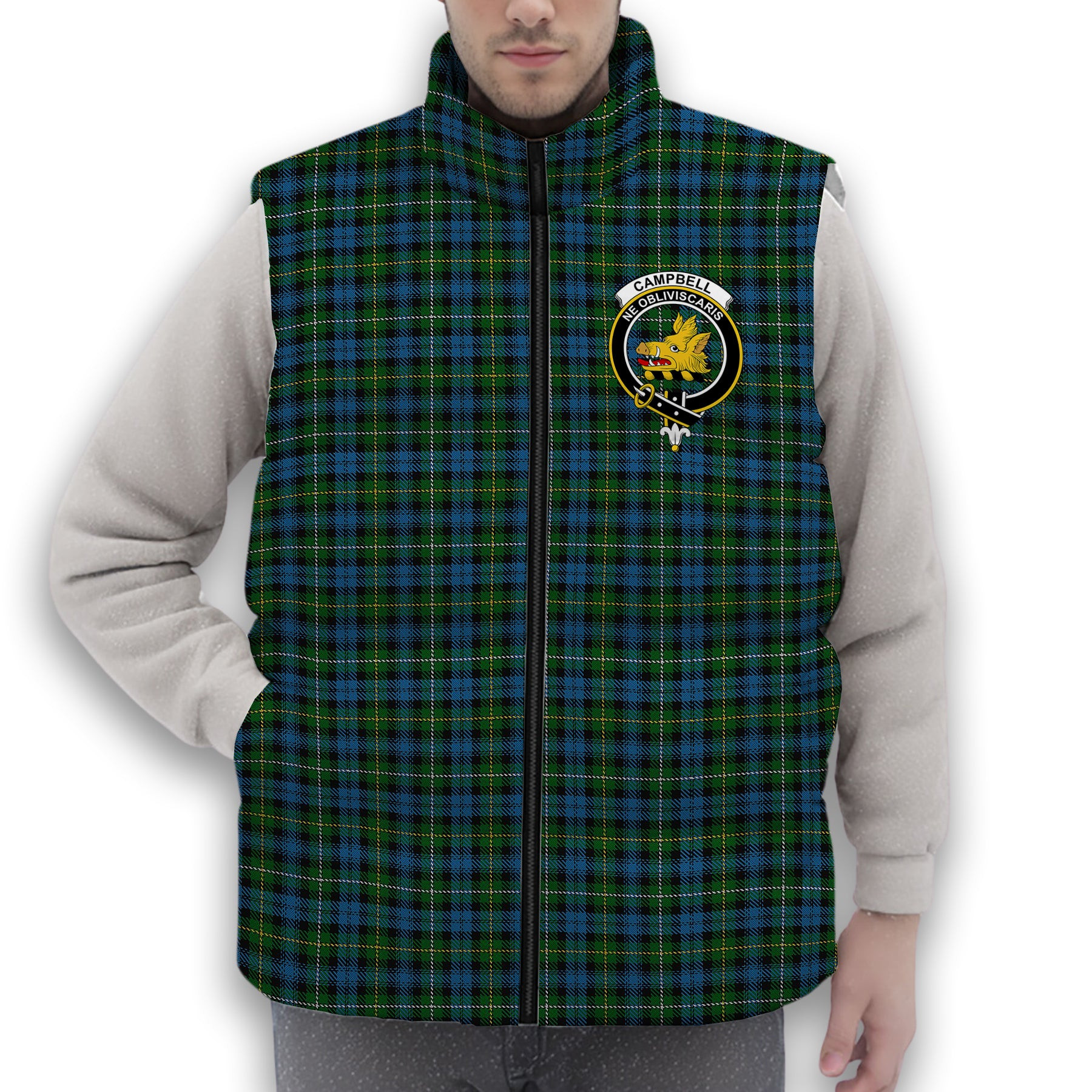 ScotsTee Shop Scottish Campbell of Argyll Ancient Crest Tartan Puffer Vest Winter White Duck Down Vest Sleeveless