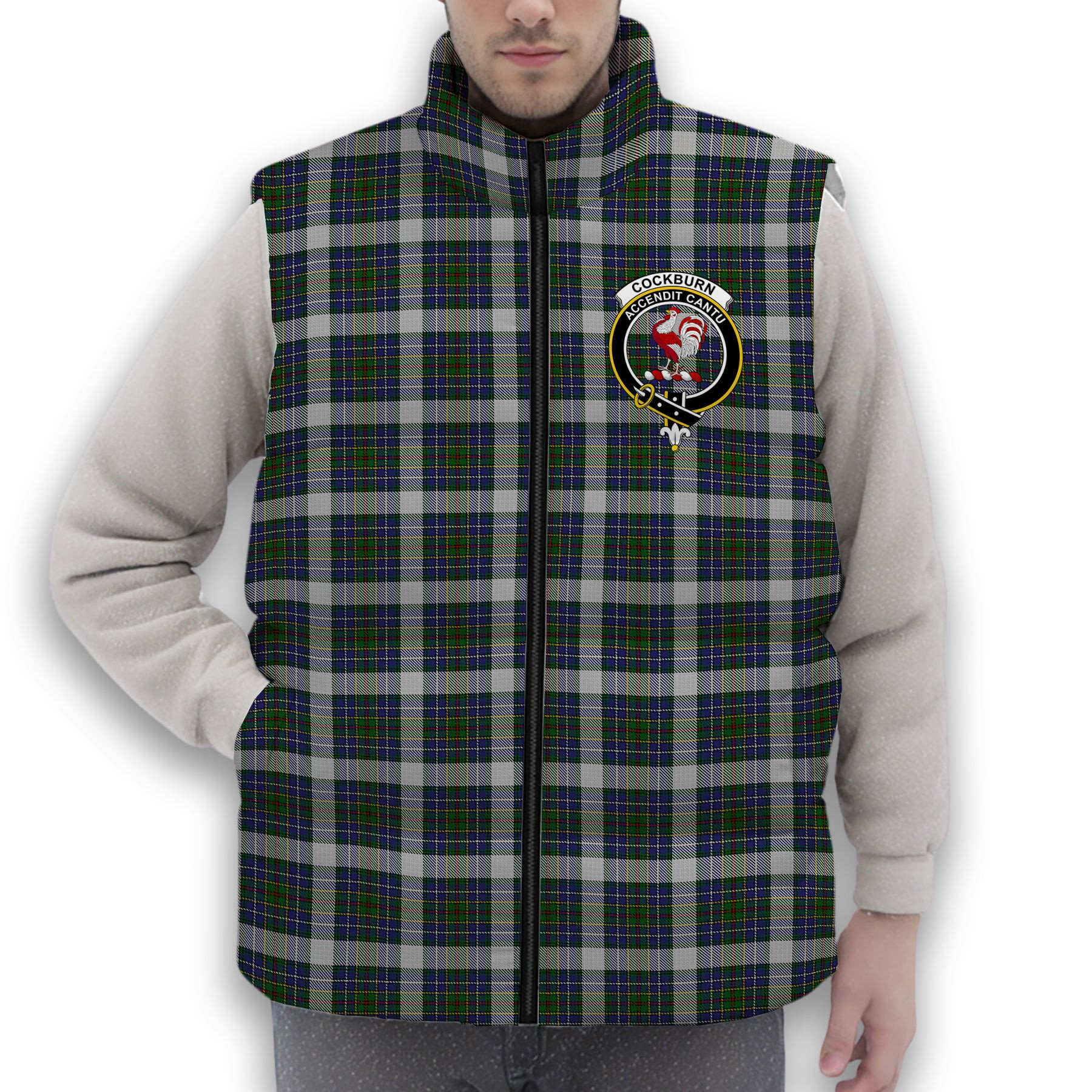 ScotsTee Shop Scottish Cockburn of Ormiston Dress Crest Tartan Puffer Vest Winter White Duck Down Vest Sleeveless