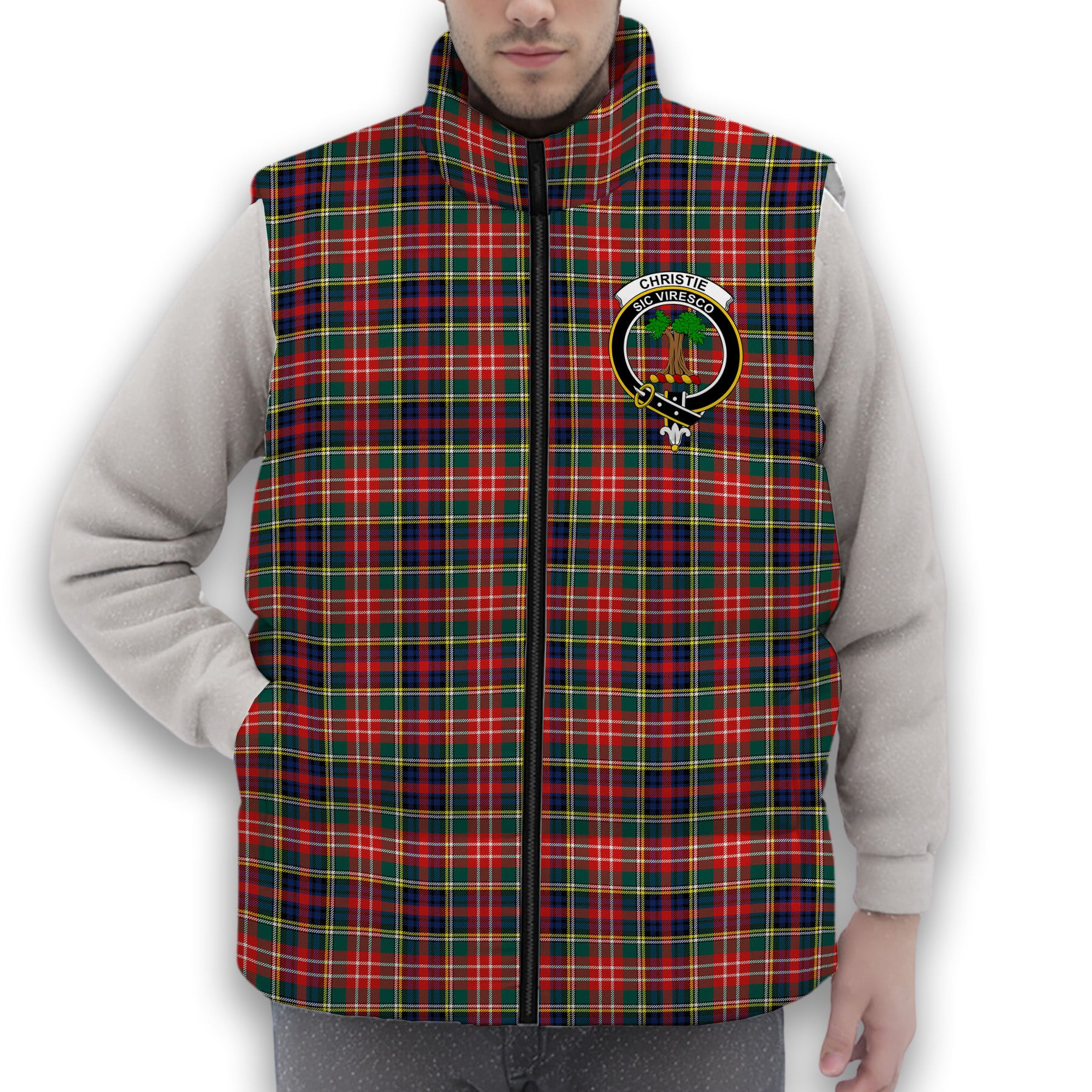 ScotsTee Shop Scottish Christie Modern Crest Tartan Puffer Vest Winter White Duck Down Vest Sleeveless
