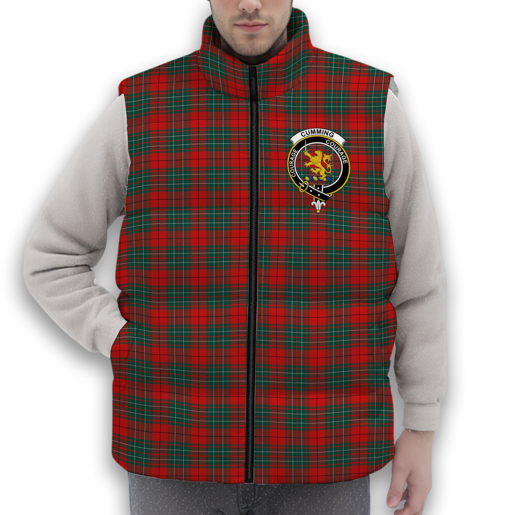 ScotsTee Shop Scottish Cumming Modern Crest Tartan Puffer Vest Winter White Duck Down Vest Sleeveless
