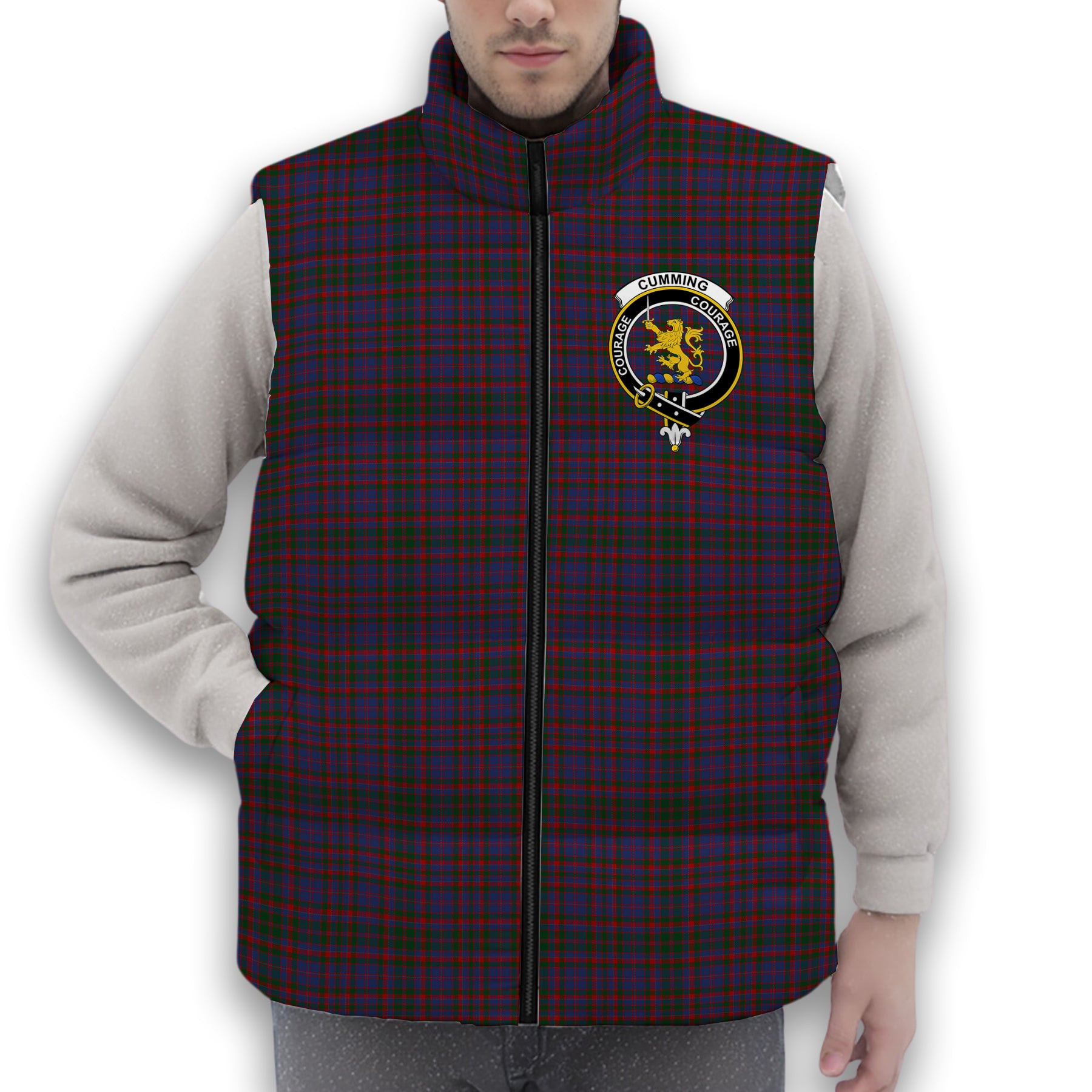 ScotsTee Shop Scottish Cumming Crest Tartan Puffer Vest Winter White Duck Down Vest Sleeveless