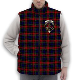 ScotsTee Shop Scottish Clarke Red Crest Tartan Puffer Vest Winter White Duck Down Vest Sleeveless