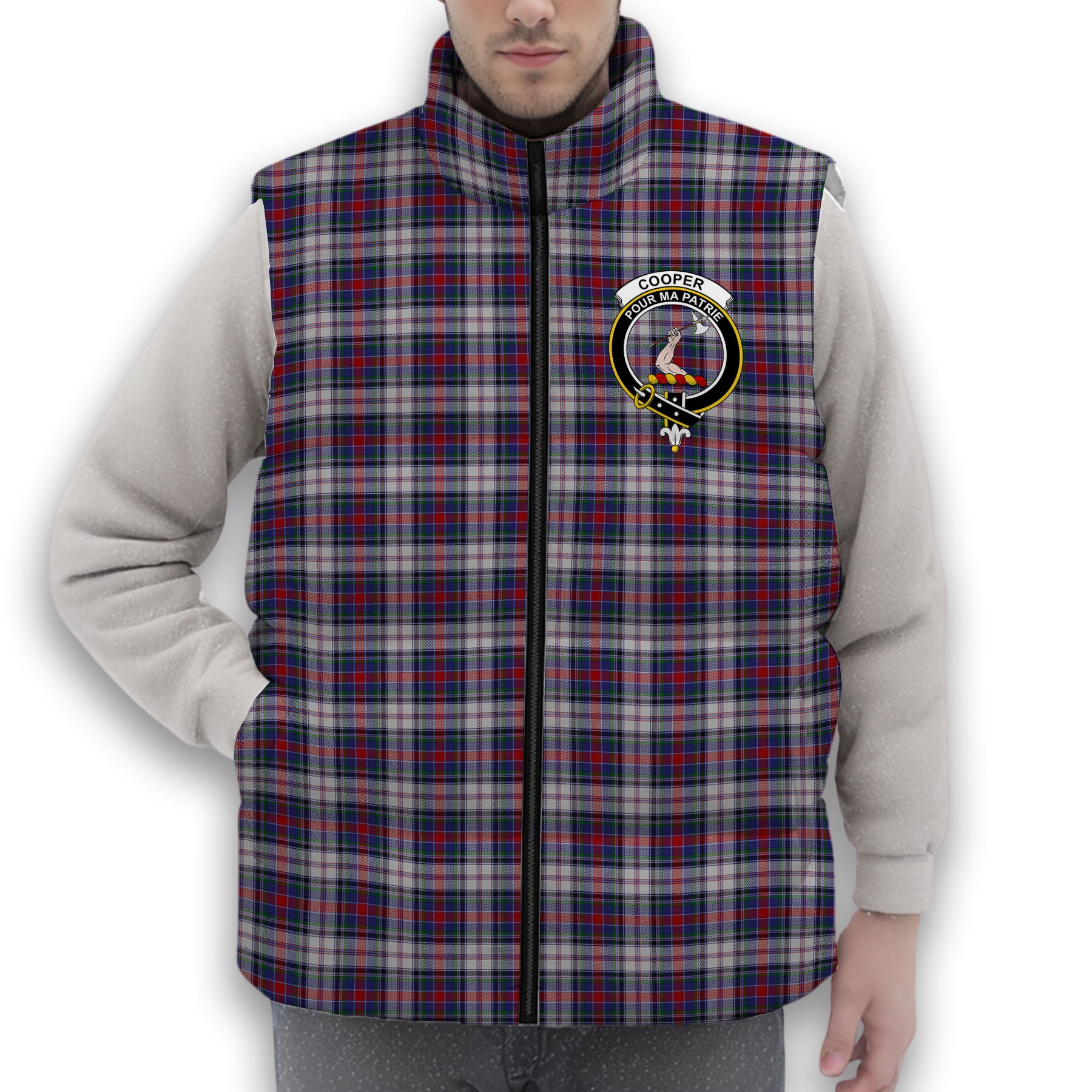 ScotsTee Shop Scottish Cooper Dress Dalgliesh 1 Crest Tartan Puffer Vest Winter White Duck Down Vest Sleeveless