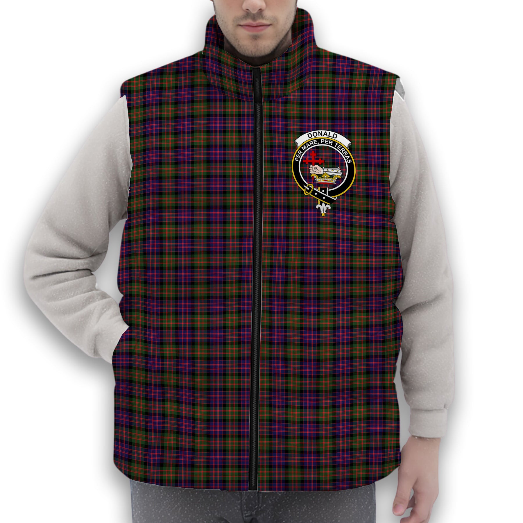 ScotsTee Shop Scottish Donald Modern Crest Tartan Puffer Vest Winter White Duck Down Vest Sleeveless