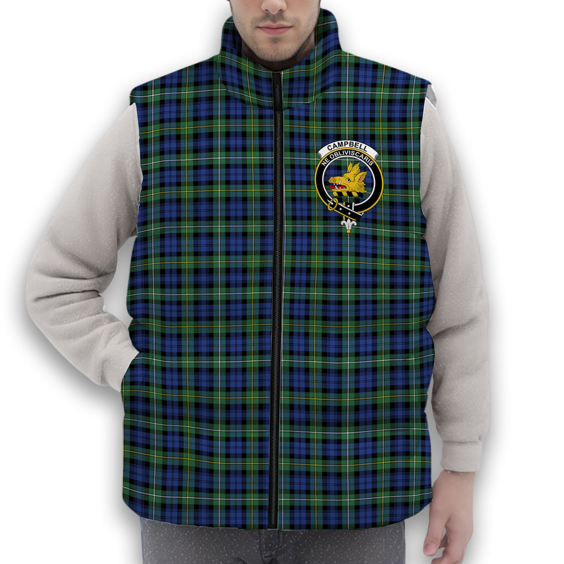 ScotsTee Shop Scottish Campbell of Argyll Ancient 2 Crest Tartan Puffer Vest Winter White Duck Down Vest Sleeveless