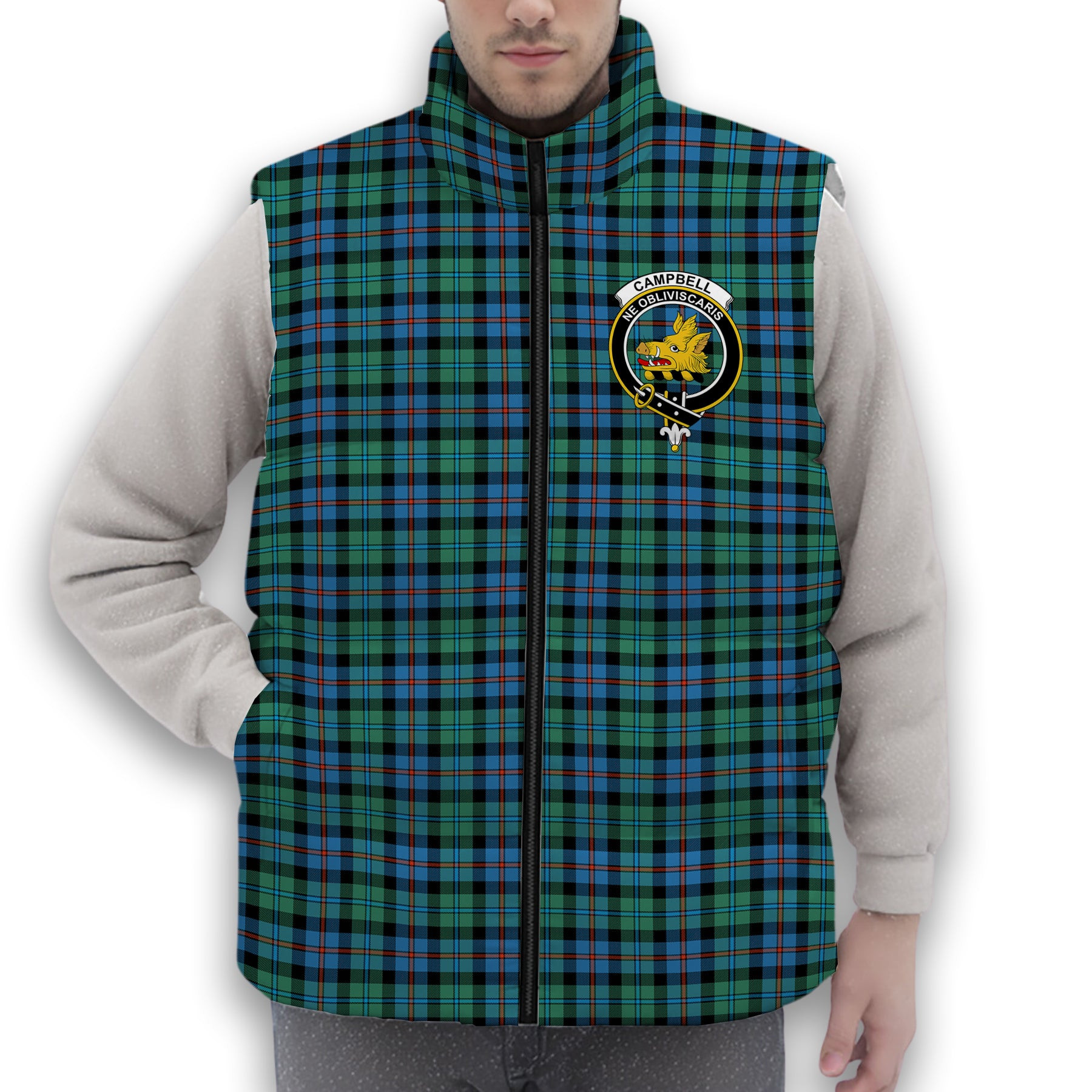ScotsTee Shop Scottish Campbel of Cawdor Ancient Crest Tartan Puffer Vest Winter White Duck Down Vest Sleeveless