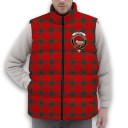 ScotsTee Shop Scottish Donald of the Isles Red Modern Crest Tartan Puffer Vest Winter White Duck Down Vest Sleeveless