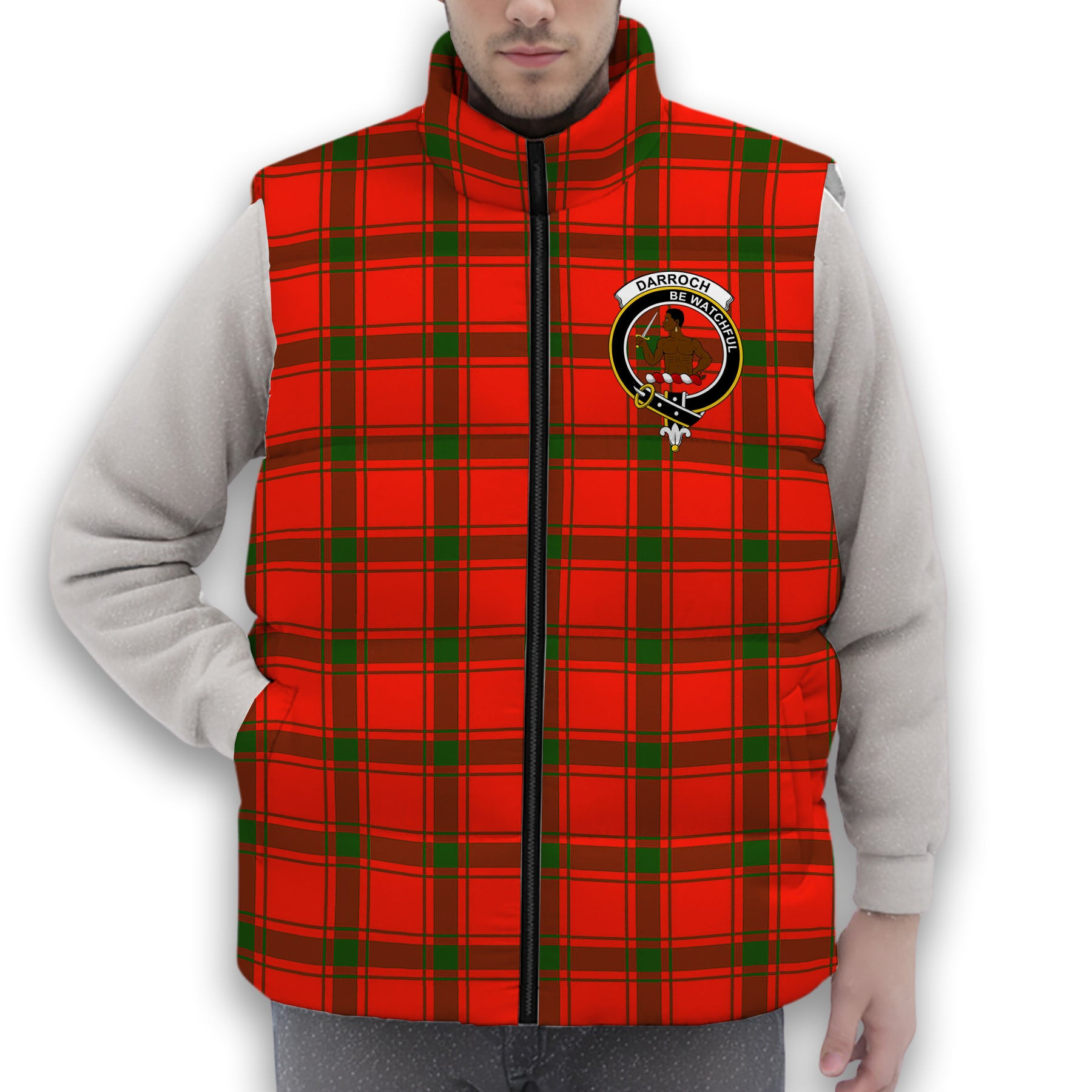 ScotsTee Shop Scottish Darroch Crest Tartan Puffer Vest Winter White Duck Down Vest Sleeveless