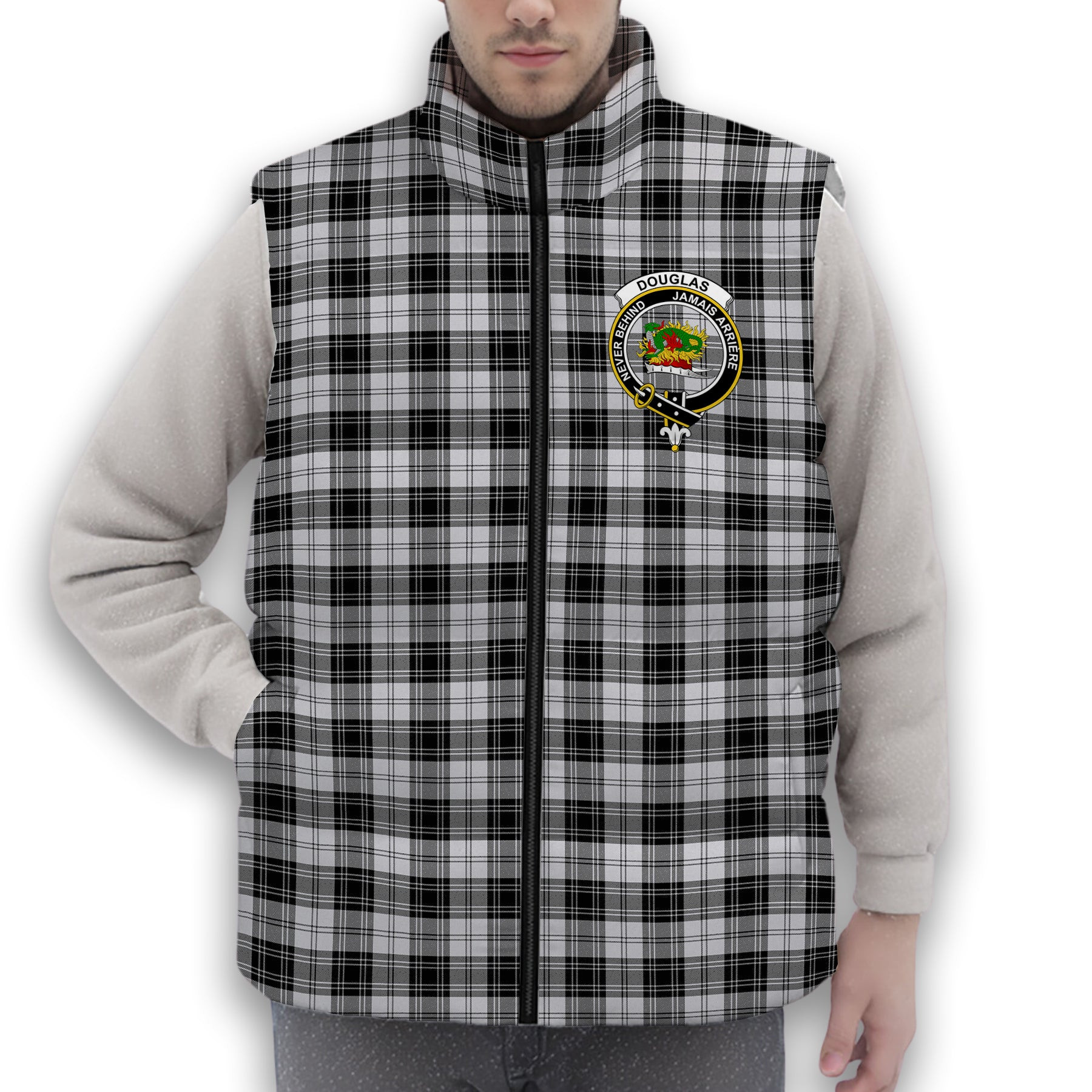 ScotsTee Shop Scottish Douglas Grey Ancient Crest Tartan Puffer Vest Winter White Duck Down Vest Sleeveless