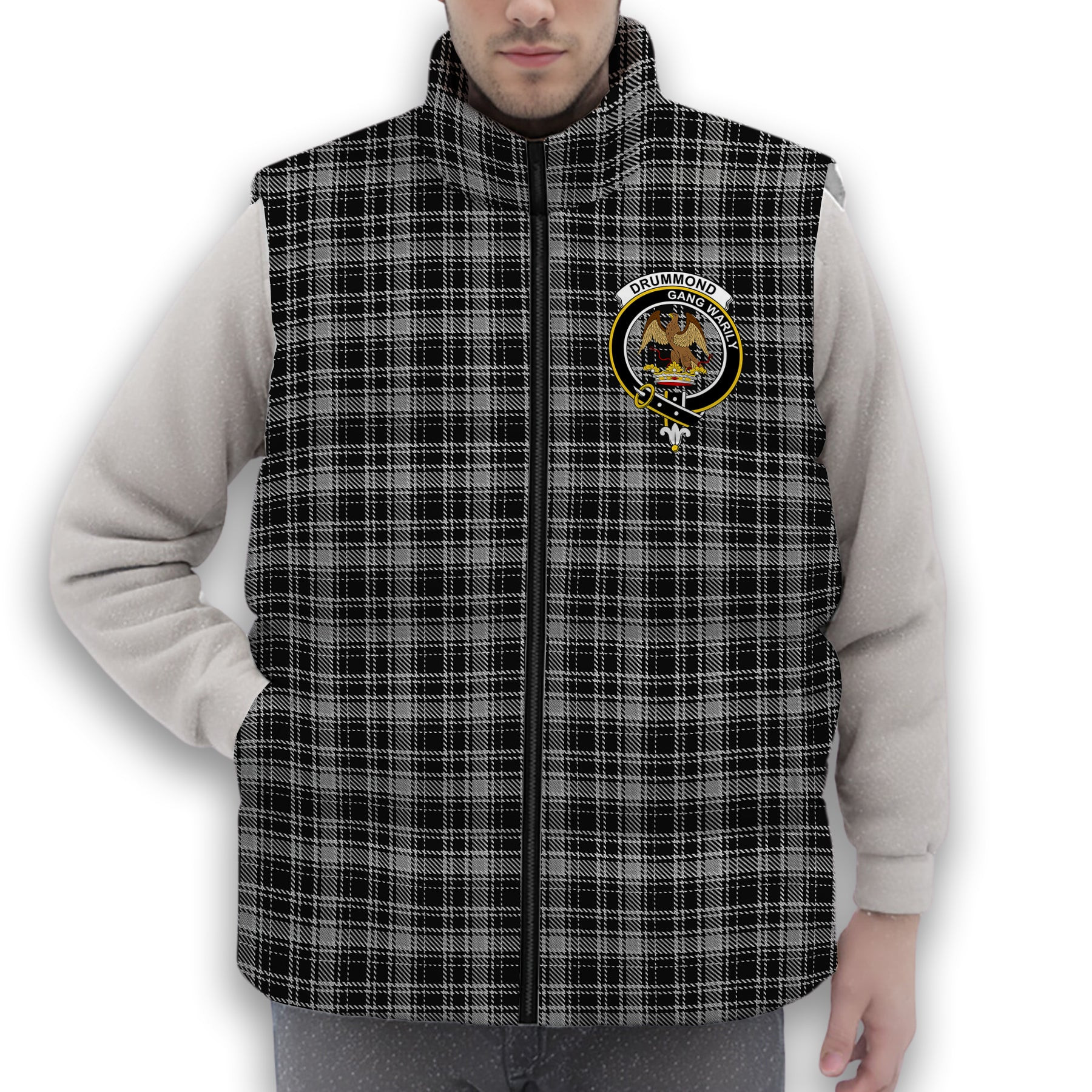 ScotsTee Shop Scottish Drummond Grey Clans Originaux Crest Tartan Puffer Vest Winter White Duck Down Vest Sleeveless