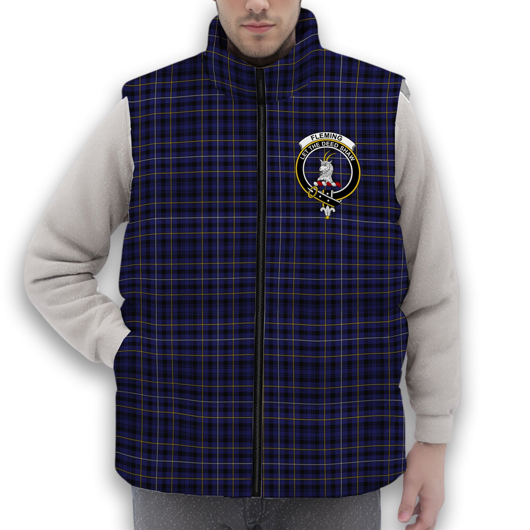 ScotsTee Shop Scottish Fleming Crest Tartan Puffer Vest Winter White Duck Down Vest Sleeveless