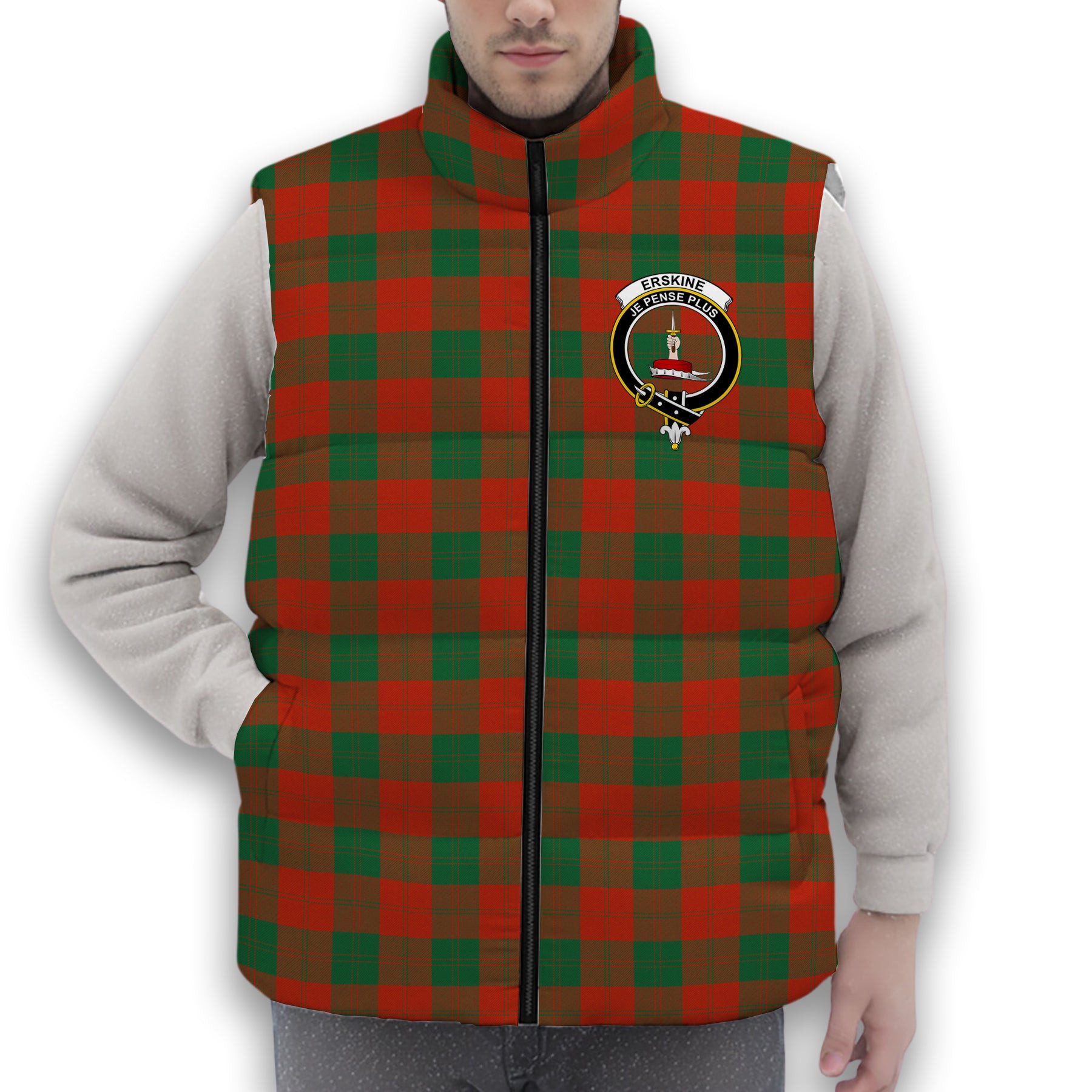 ScotsTee Shop Scottish Erskine Ancient Crest Tartan Puffer Vest Winter White Duck Down Vest Sleeveless