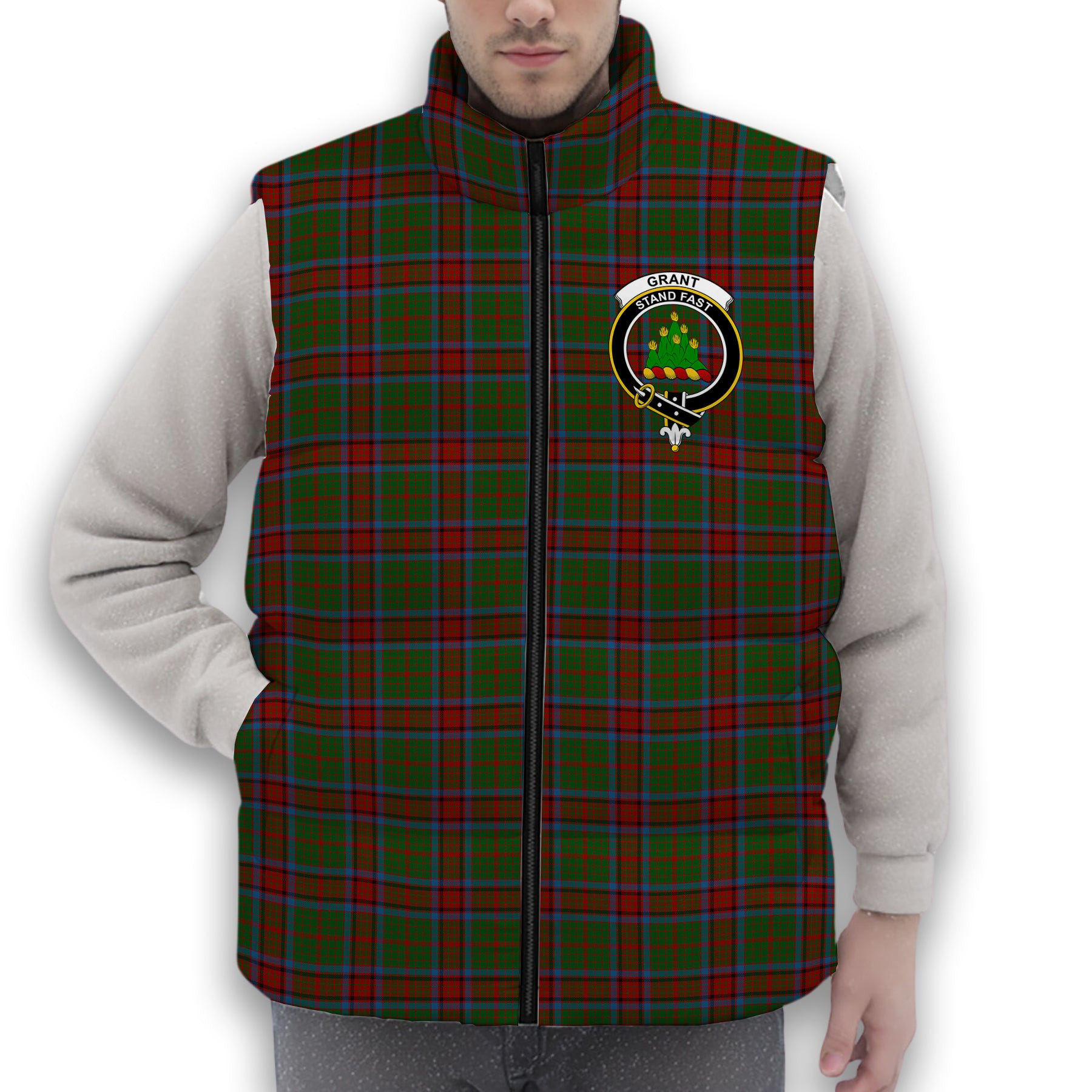 ScotsTee Shop Scottish Grant of Monymusk Crest Tartan Puffer Vest Winter White Duck Down Vest Sleeveless