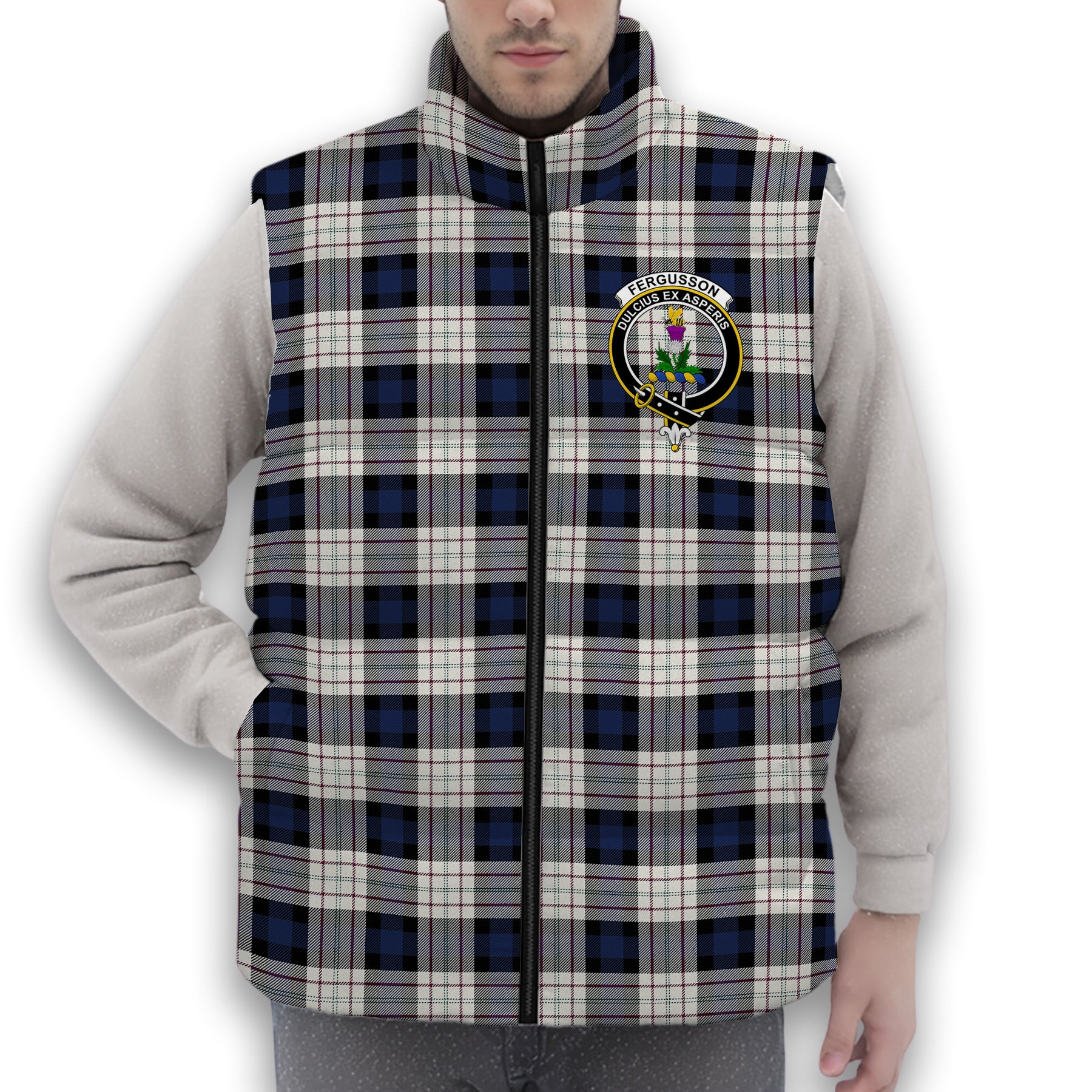 ScotsTee Shop Scottish Ferguson Dress Crest Tartan Puffer Vest Winter White Duck Down Vest Sleeveless