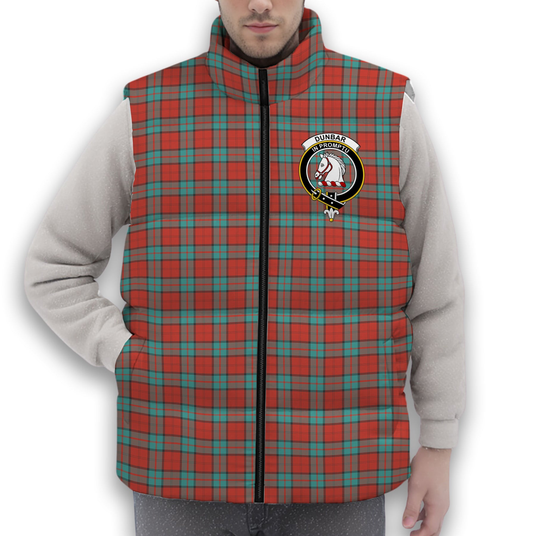 ScotsTee Shop Scottish Dunbar Ancient Crest Tartan Puffer Vest Winter White Duck Down Vest Sleeveless