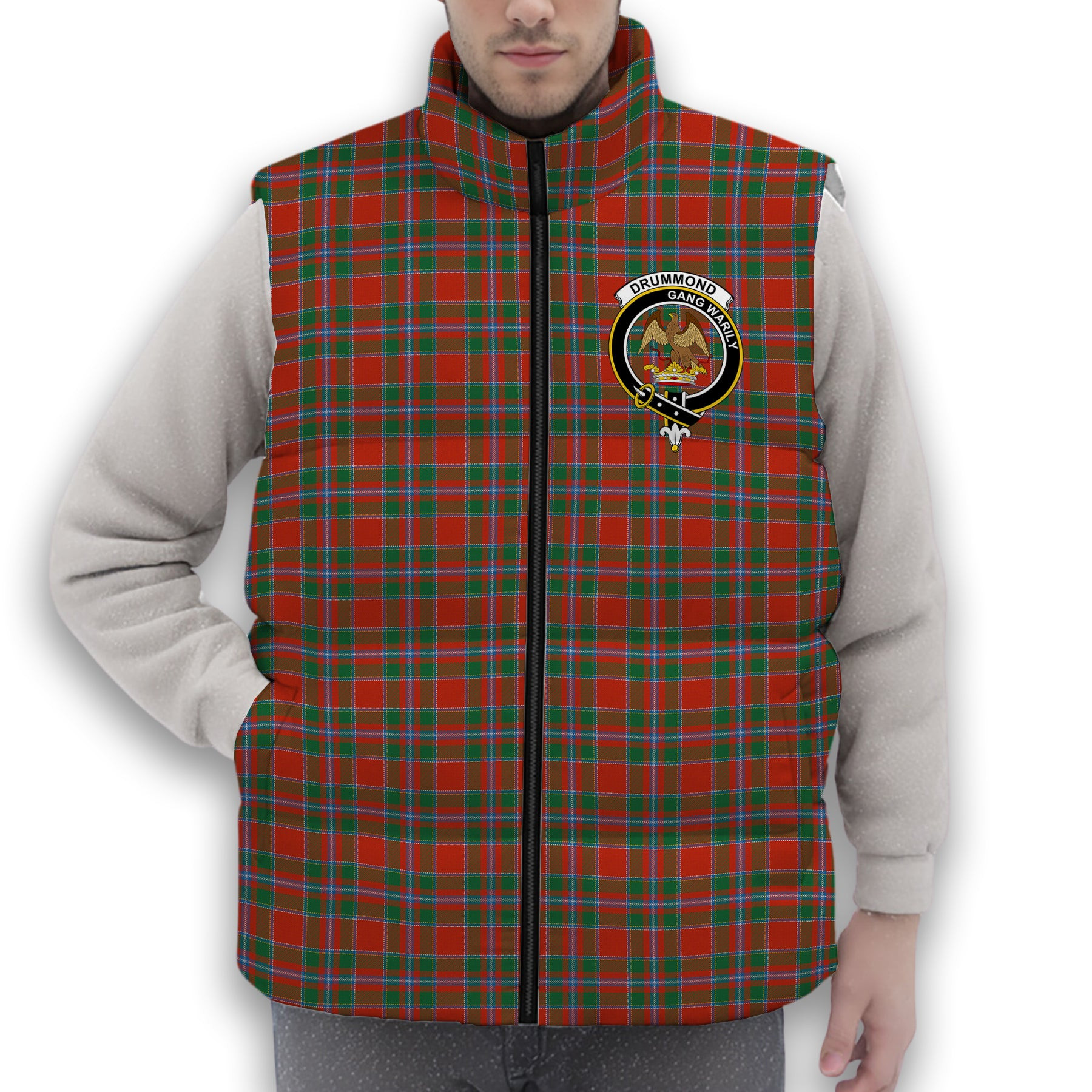 ScotsTee Shop Scottish Drummond of Perth Ancient Crest Tartan Puffer Vest Winter White Duck Down Vest Sleeveless