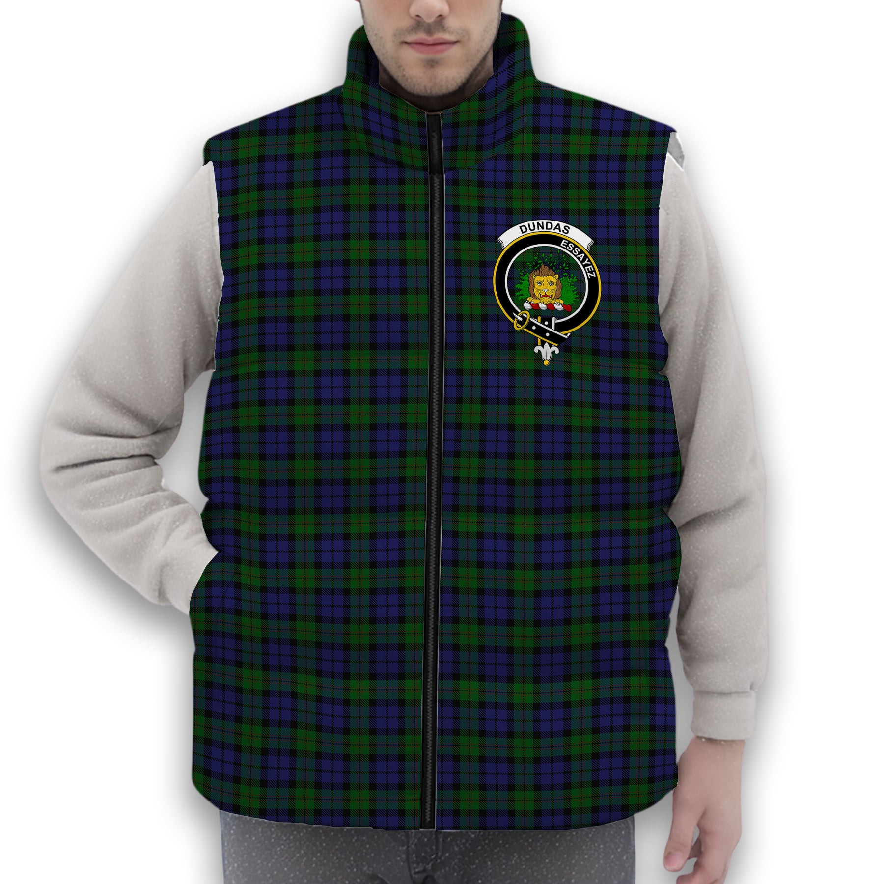 ScotsTee Shop Scottish Dundas Crest Tartan Puffer Vest Winter White Duck Down Vest Sleeveless