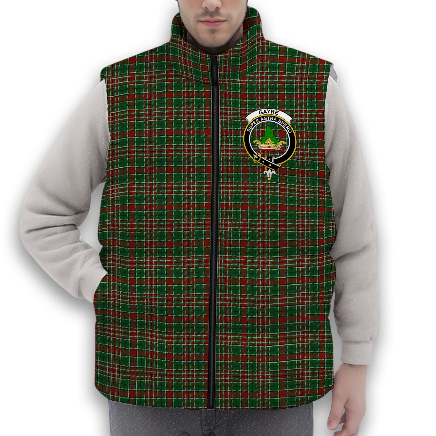 ScotsTee Shop Scottish Gayre Bodyguard 2 Crest Tartan Puffer Vest Winter White Duck Down Vest Sleeveless