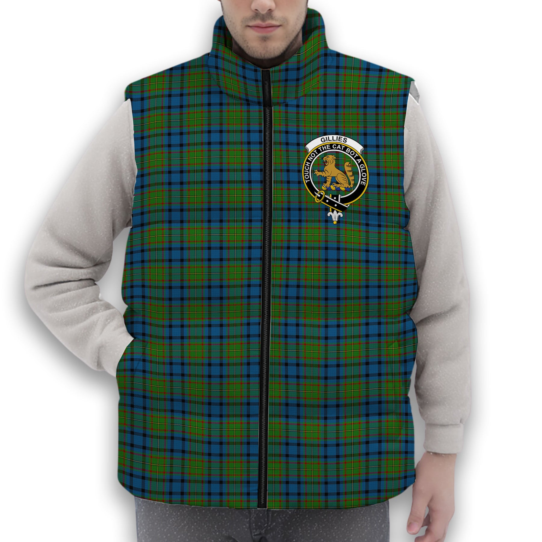 ScotsTee Shop Scottish Gillies 2 Crest Tartan Puffer Vest Winter White Duck Down Vest Sleeveless