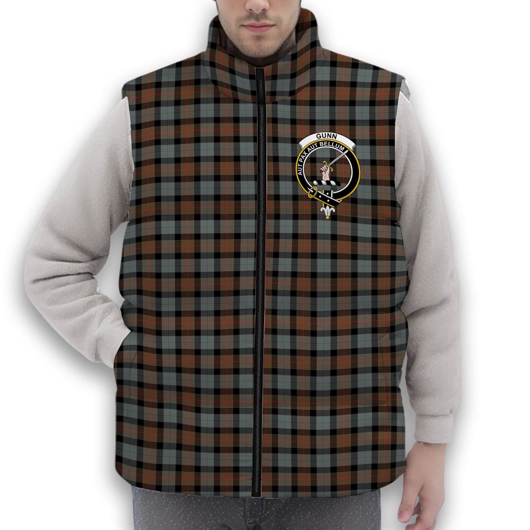 ScotsTee Shop Scottish Gunn Weathered Crest Tartan Puffer Vest Winter White Duck Down Vest Sleeveless