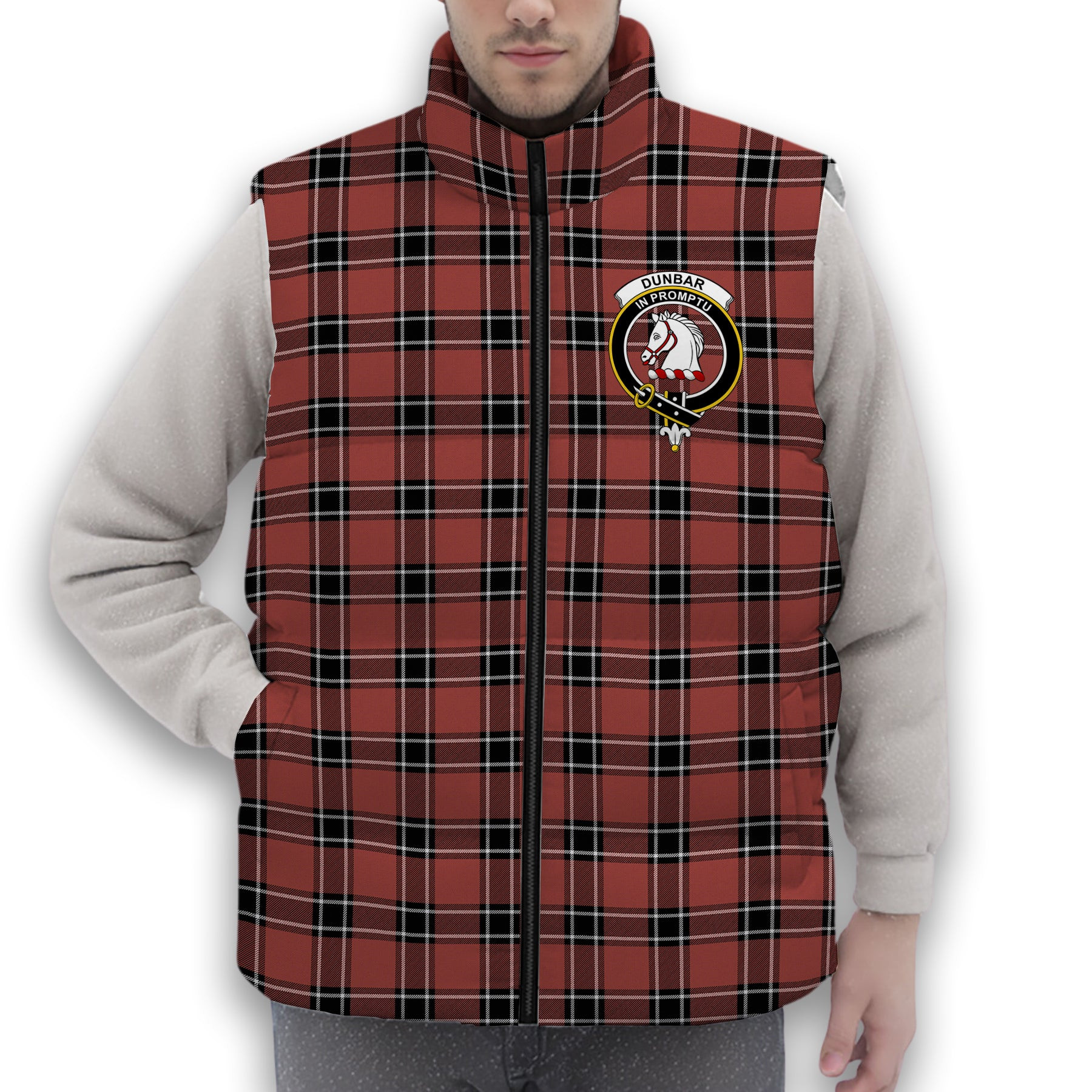 ScotsTee Shop Scottish Dunbar District Ancient Crest Tartan Puffer Vest Winter White Duck Down Vest Sleeveless