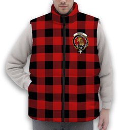 ScotsTee Shop Scottish Gregor Red & Black Modern Crest Tartan Puffer Vest Winter White Duck Down Vest Sleeveless