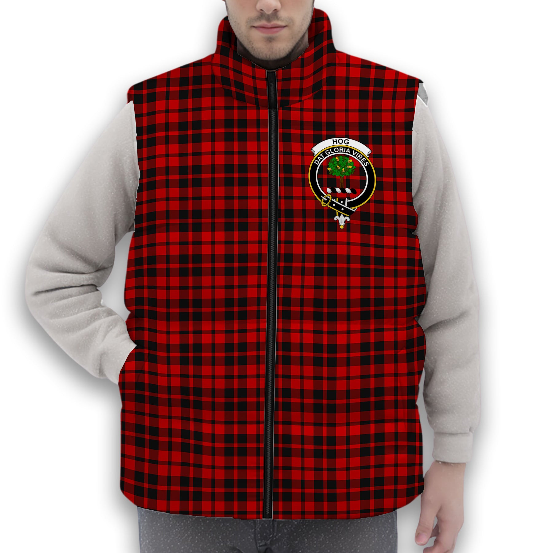 ScotsTee Shop Scottish Hog Crest Tartan Puffer Vest Winter White Duck Down Vest Sleeveless
