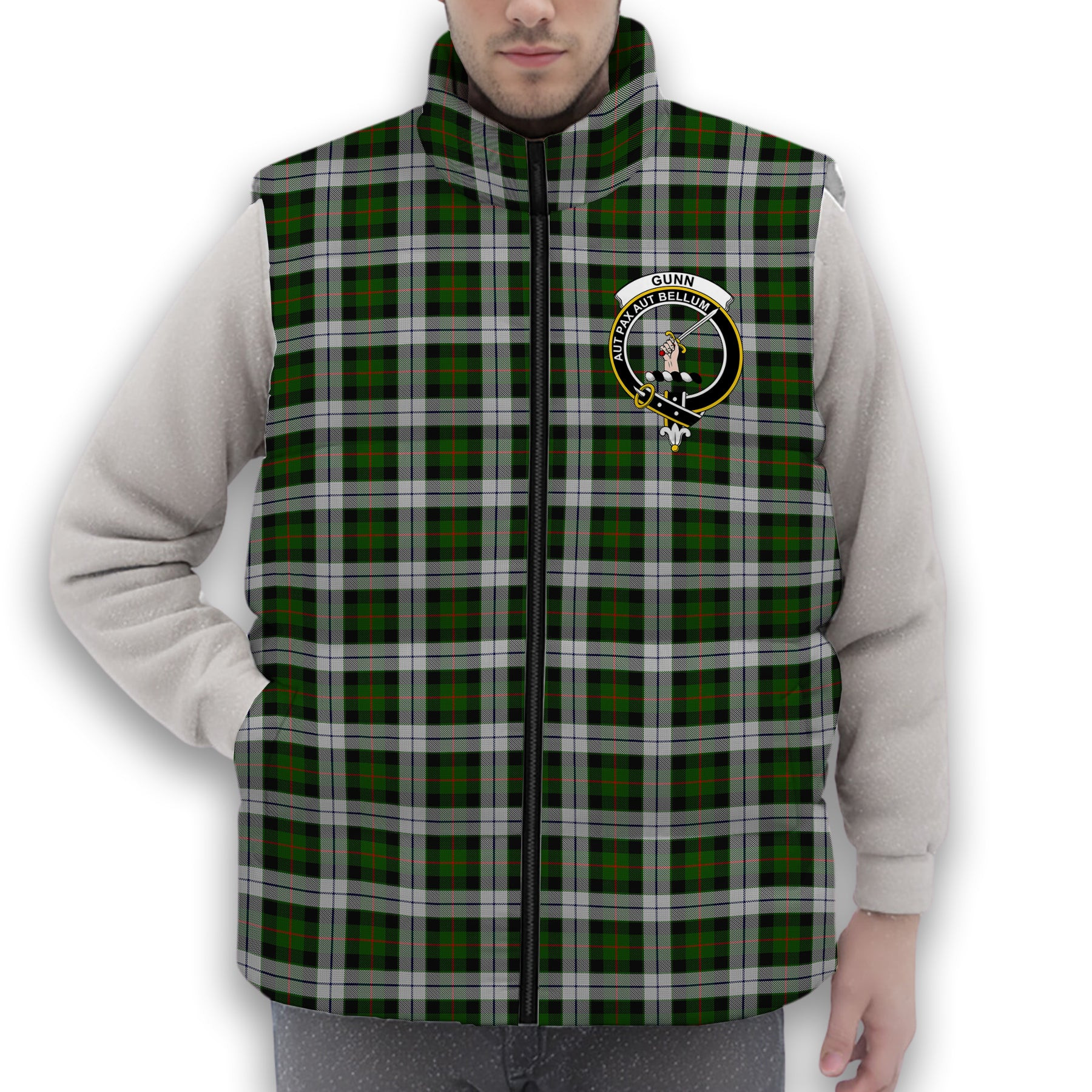 ScotsTee Shop Scottish Gunn Mrs Jane of Kirkhill House Wick Crest Tartan Puffer Vest Winter White Duck Down Vest Sleeveless