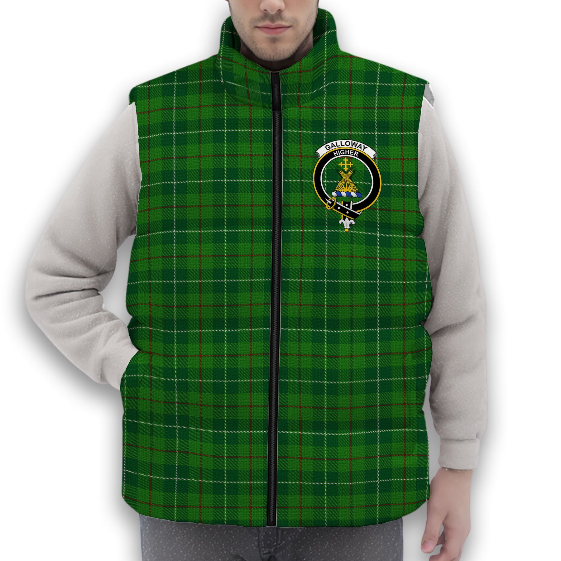 ScotsTee Shop Scottish Galloway Crest Tartan Puffer Vest Winter White Duck Down Vest Sleeveless