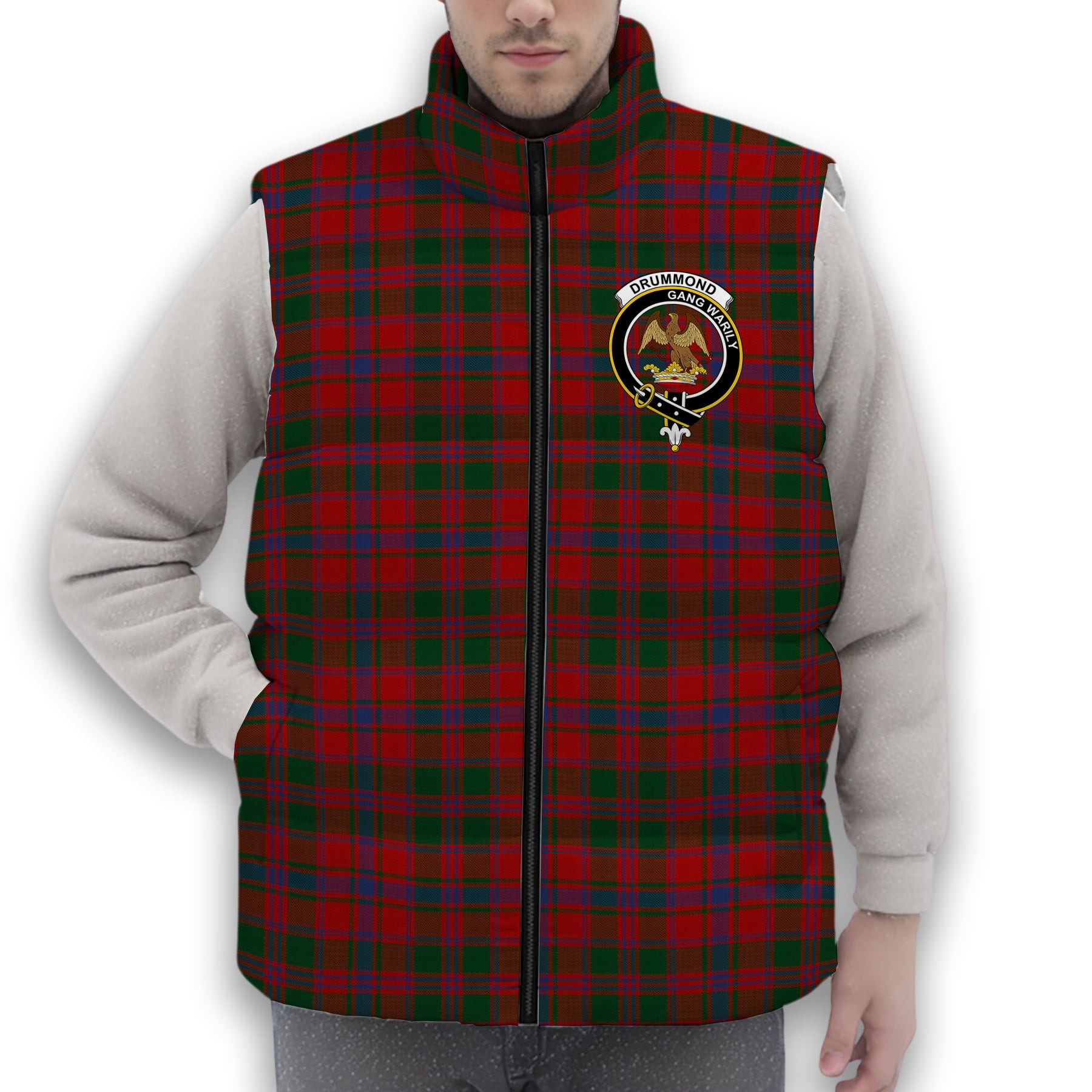ScotsTee Shop Scottish Drummond 2 Crest Tartan Puffer Vest Winter White Duck Down Vest Sleeveless