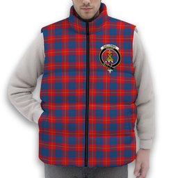 ScotsTee Shop Scottish Galloway Red Crest Tartan Puffer Vest Winter White Duck Down Vest Sleeveless
