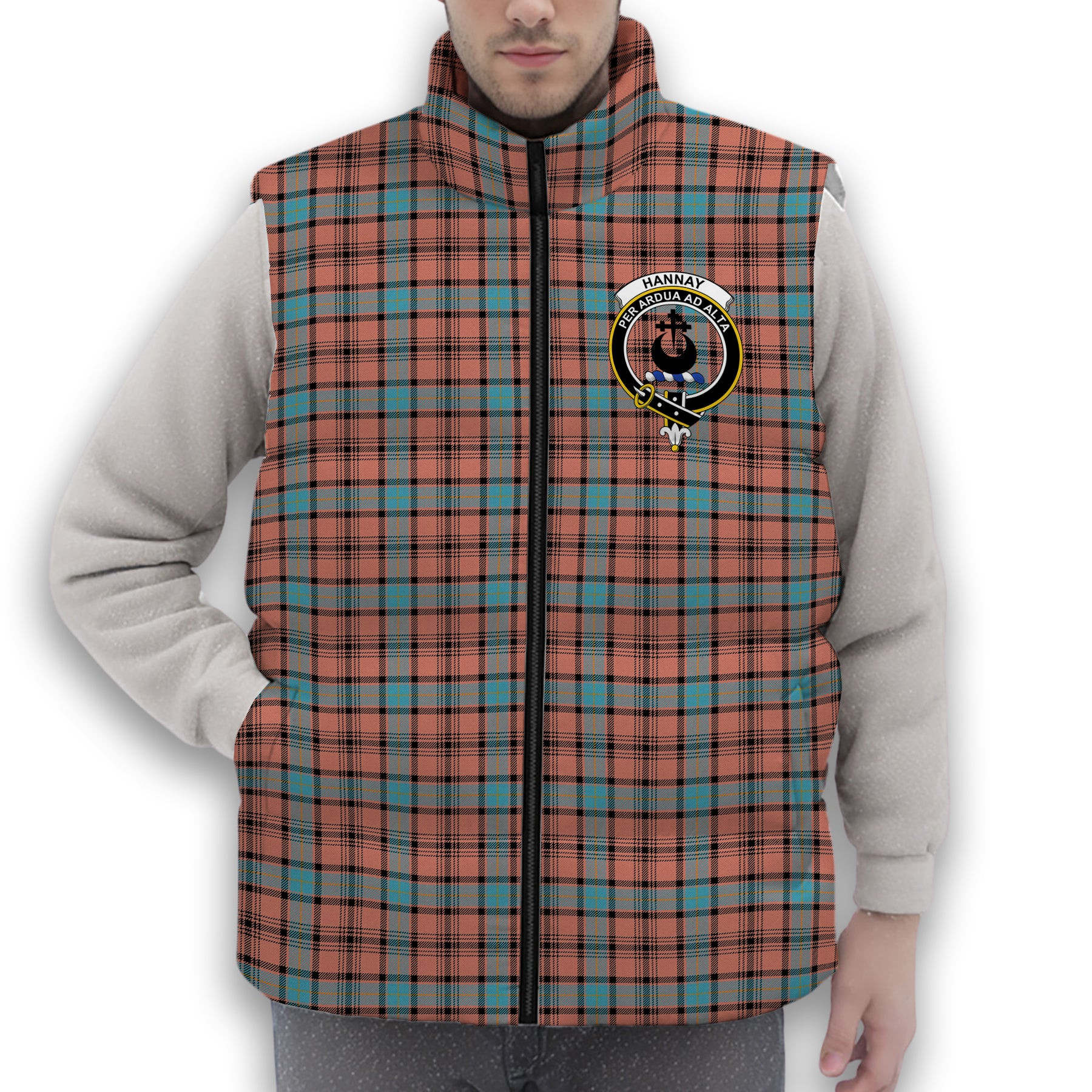 ScotsTee Shop Scottish Hannay Dress Ancient Crest Tartan Puffer Vest Winter White Duck Down Vest Sleeveless