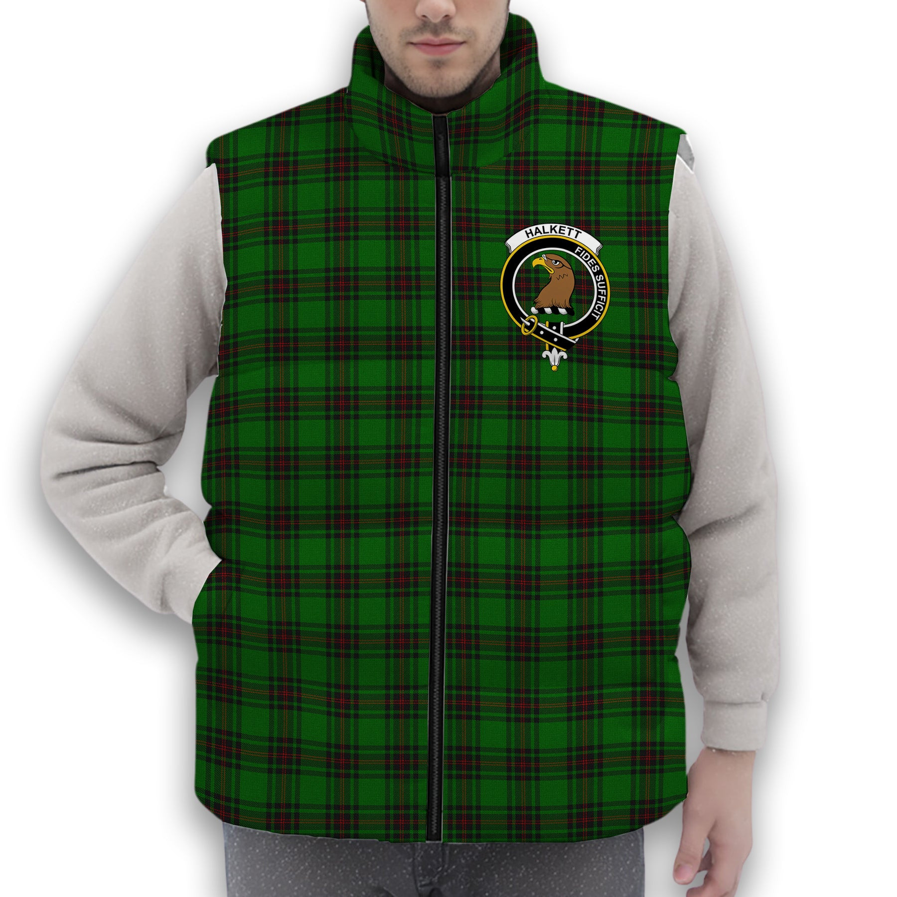 ScotsTee Shop Scottish Halkett Crest Tartan Puffer Vest Winter White Duck Down Vest Sleeveless