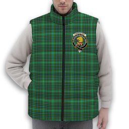 ScotsTee Shop Scottish Forrester Hunting Modern Crest Tartan Puffer Vest Winter White Duck Down Vest Sleeveless